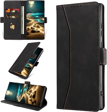 Wallet Case for Samsung Galaxy S22 Ultra with Card Holder, PU Leather Cover Kickstand Magnetic Shockproof TPU Bumper Flip Folio Case for Samsung S22 Ultra Black