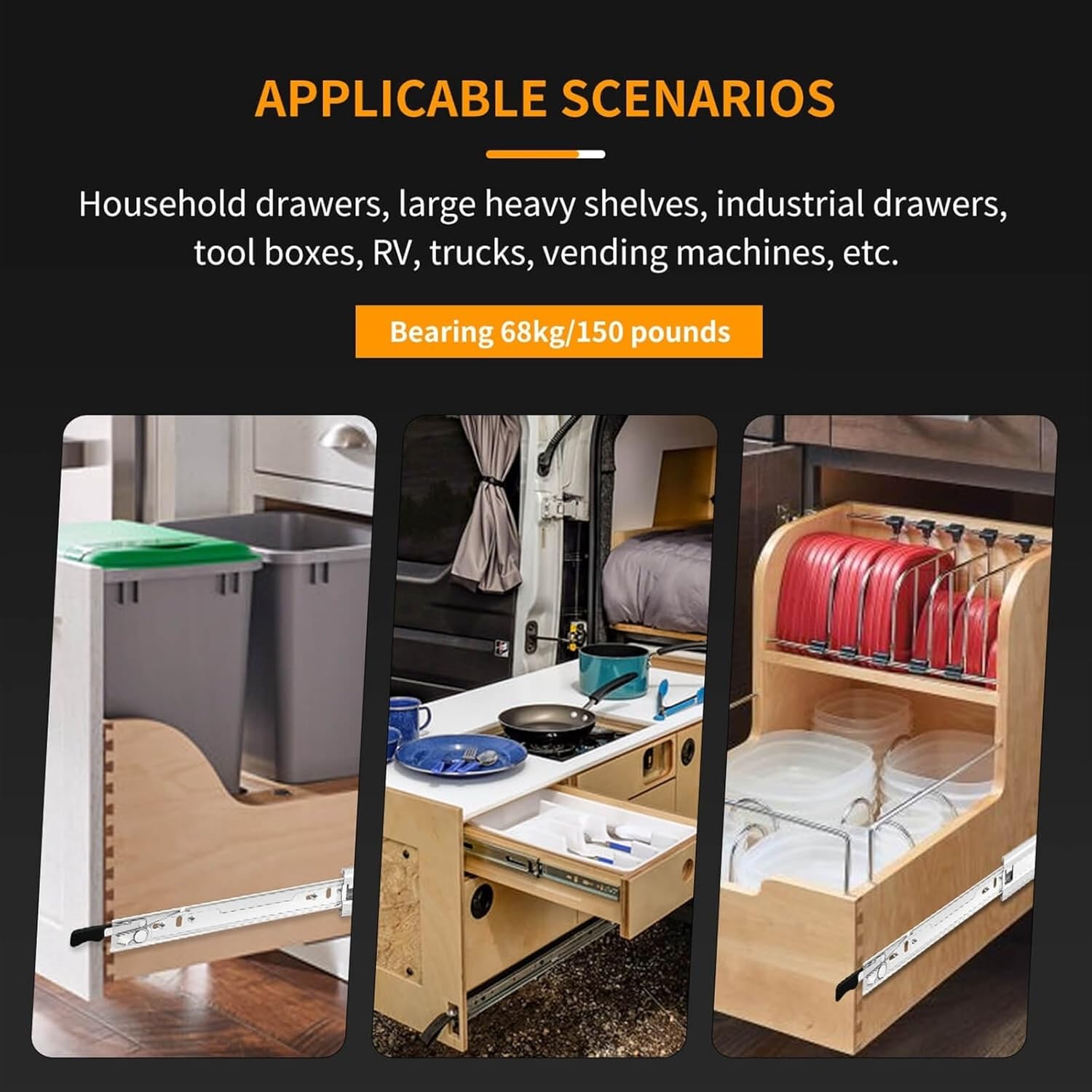 Side Mount Cabinet Runners Glides with Lock Heavy Duty Drawer Runners Fully Extension(40inch(1000mm))