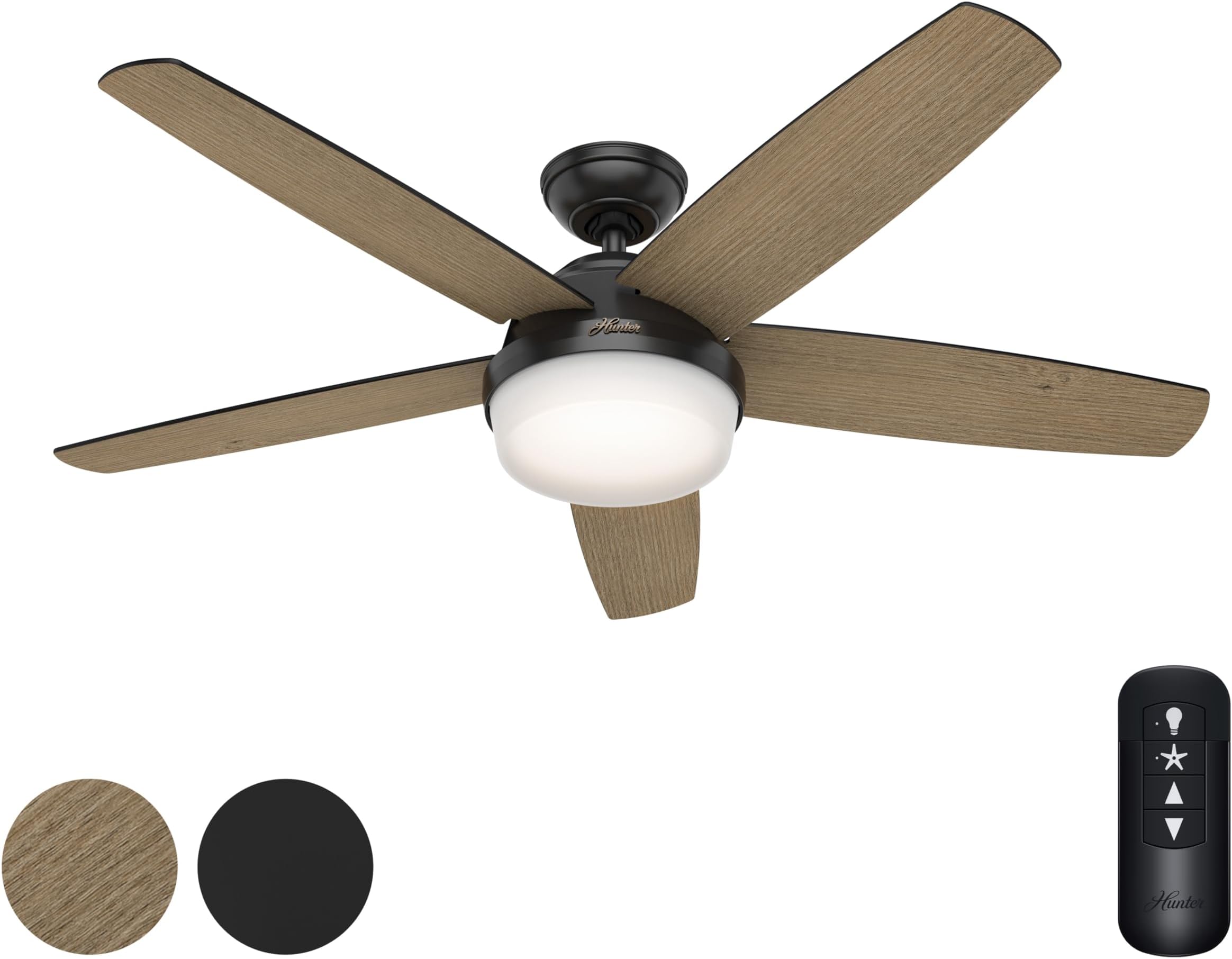 Hunter 48" Low Profile Ceiling Fan With Light & Remote - Matte Black (Refurbished)