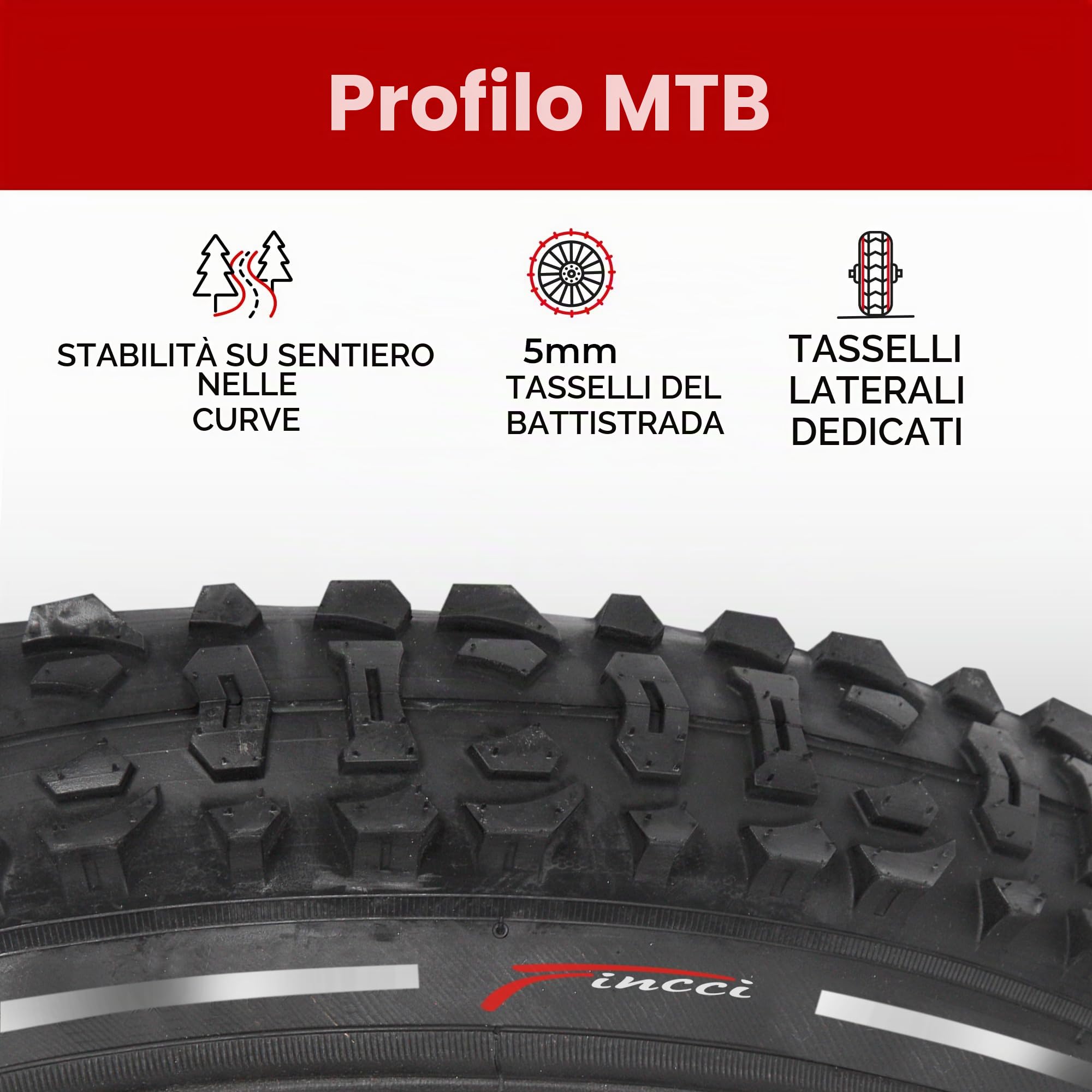 Fincci Copertoni Bici Antiforatura 26 x 1.95 Pieghevole Banda Riflettente | Copertoni 26 x 1.95 con Carcassa 60TPI e Banda Riflettente e Camere d’Aria Schrader - Set da 2