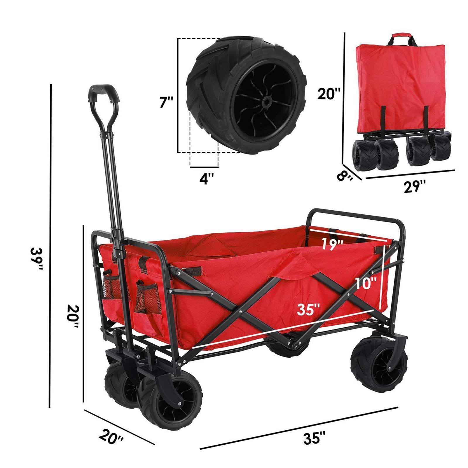 EVER ADVANCED Bollerwagen Faltbar – Schieben & Ziehen, Mit Bremse, Einkaufskorb, Getränkehalter – 100 Kg Tragkraft – Für Camping, Einkauf & Strand