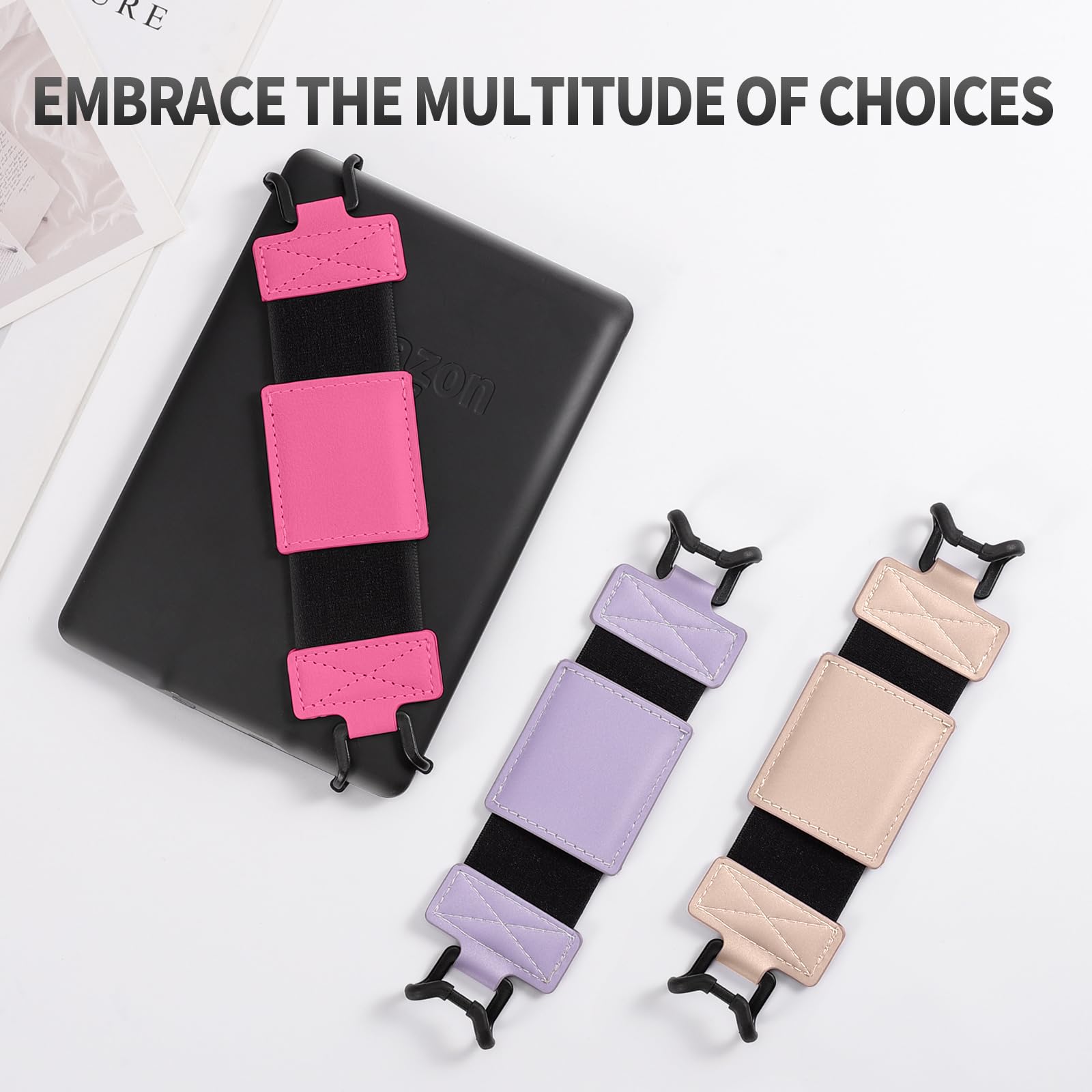 MoKo Cinturino Universale per E-Reader Tablet 6-8 cali, Morbido Supporto Mano, Fascia Elastica Impugnatura, Fiori Magenta