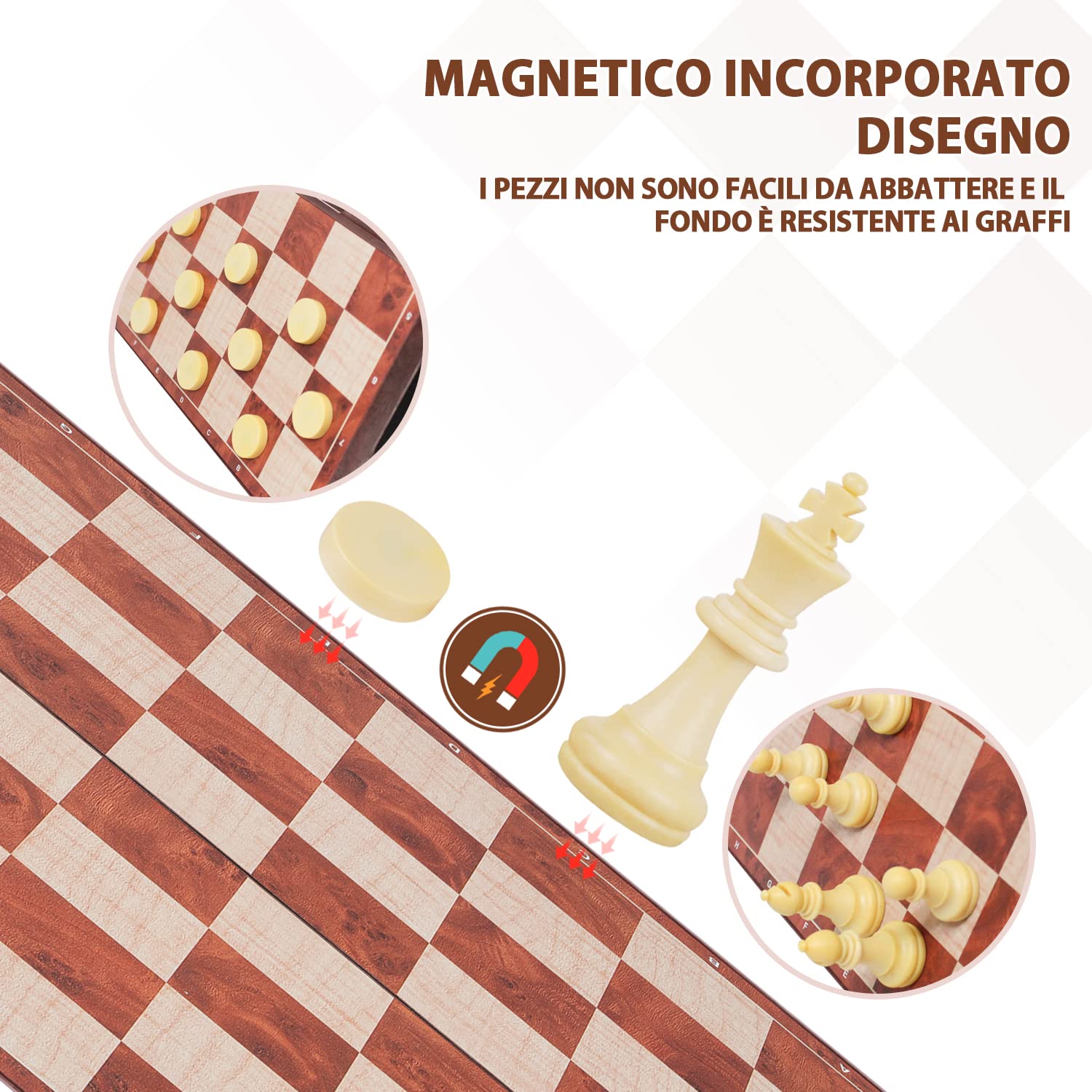 Peradix 2 in 1 Scacchi e Dama Magnetici, Scacchiera Magnetica Pieghevole Gioco Intelligente Set da Viaggio per Scacchi e Dama Classico, Scacchi Portatili (31 * 31CM-2 in 1 Scacchi)