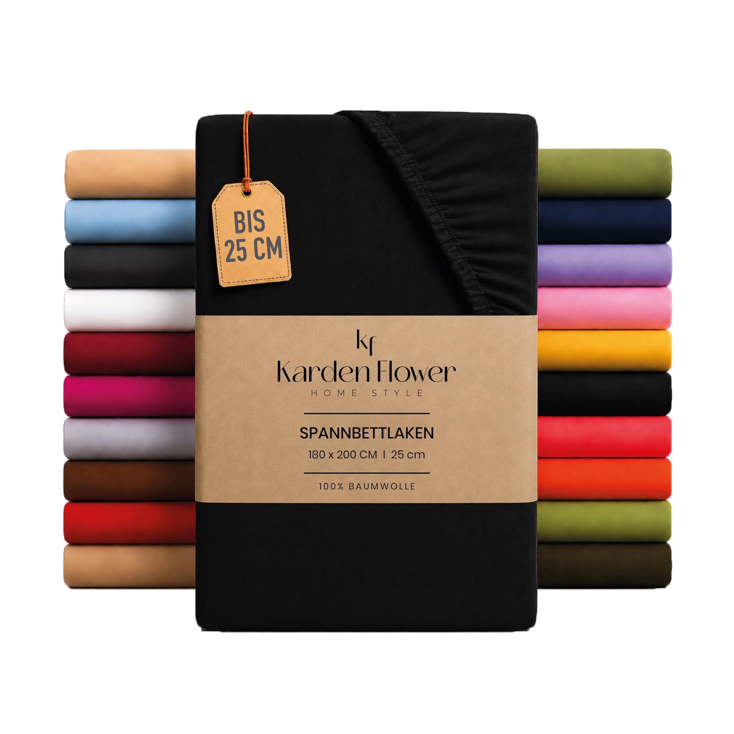 Karden Flower Jersey Fitted Sheet 160 x 200 cm Black - Fitted Sheet 100% Cotton, Flat Sheet 160 x 200 cm up to 25 cm Mattress Height Black — image 1
