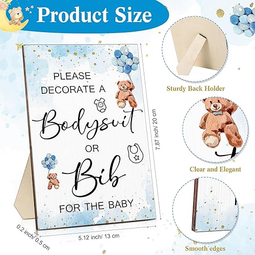 Miniatura 2 de 35 piezas de juegos de baby shower, diseño de baberos de bebé, letrero de madera para baby shower, letrero de bricolaje, 15 baberos blancos en