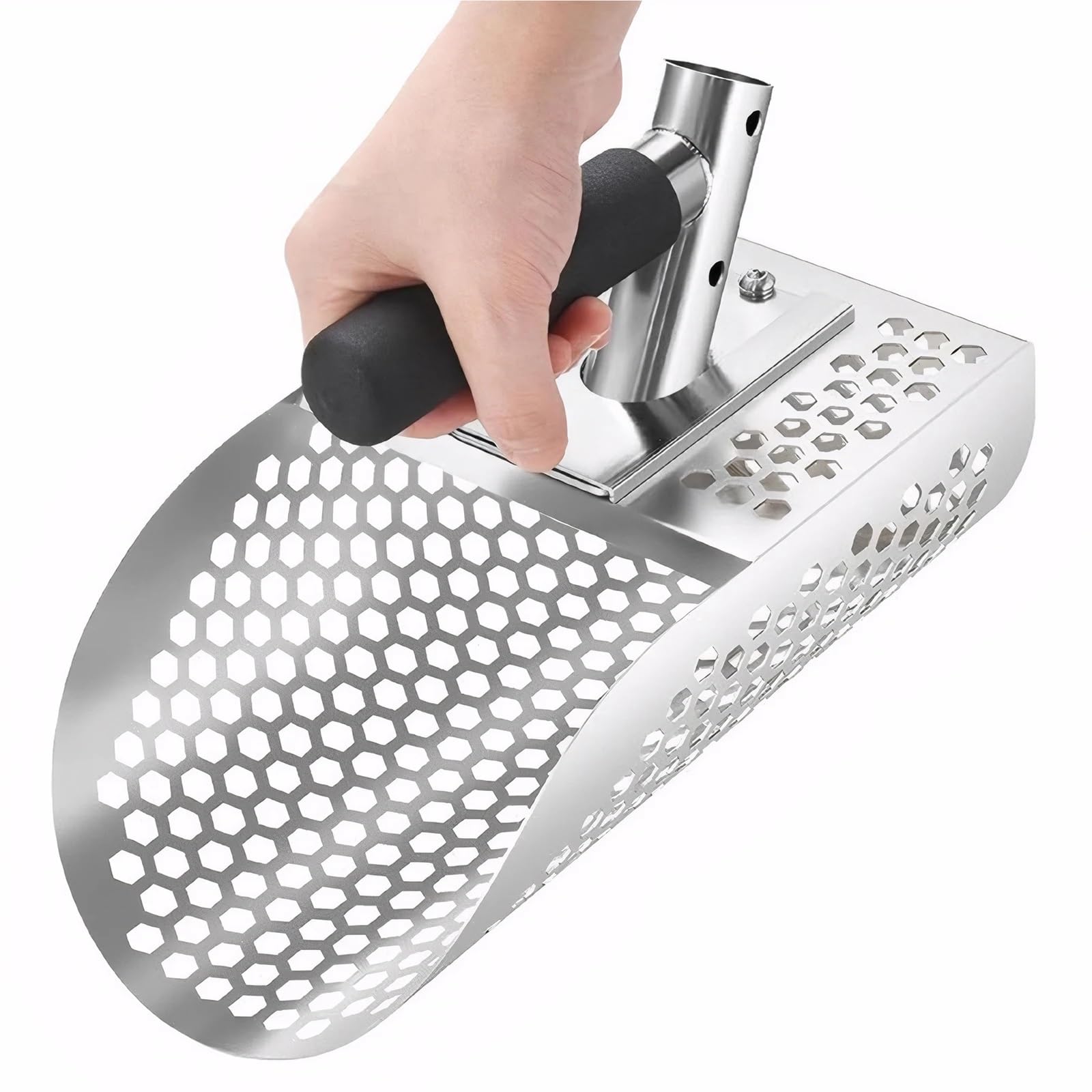 Rastrillo per pulci di sabbia Paletta for sabbia in acciaio inossidabile 2 in 1, pala multifunzione for metal detector, antiscivolo for setacciatura rapida