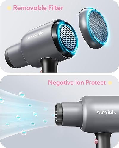 Miniatura 5 de Wavytalk Secador de pelo iónico y plancha plana de lápiz de 310 pulgadas, secador de iones negativos de 1875 vatios con difusor y concentrador,
