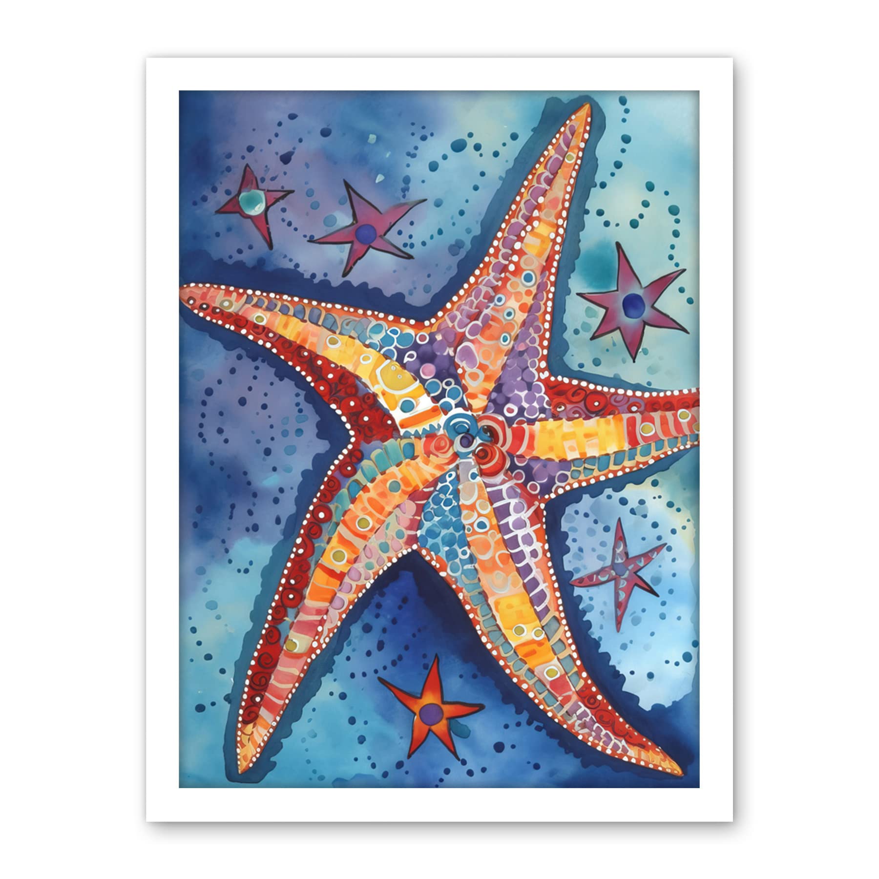 Artery8 Modern Folk Art Starfish Bathroom Artwork Framed Wall Art Print 18X24 Inch
