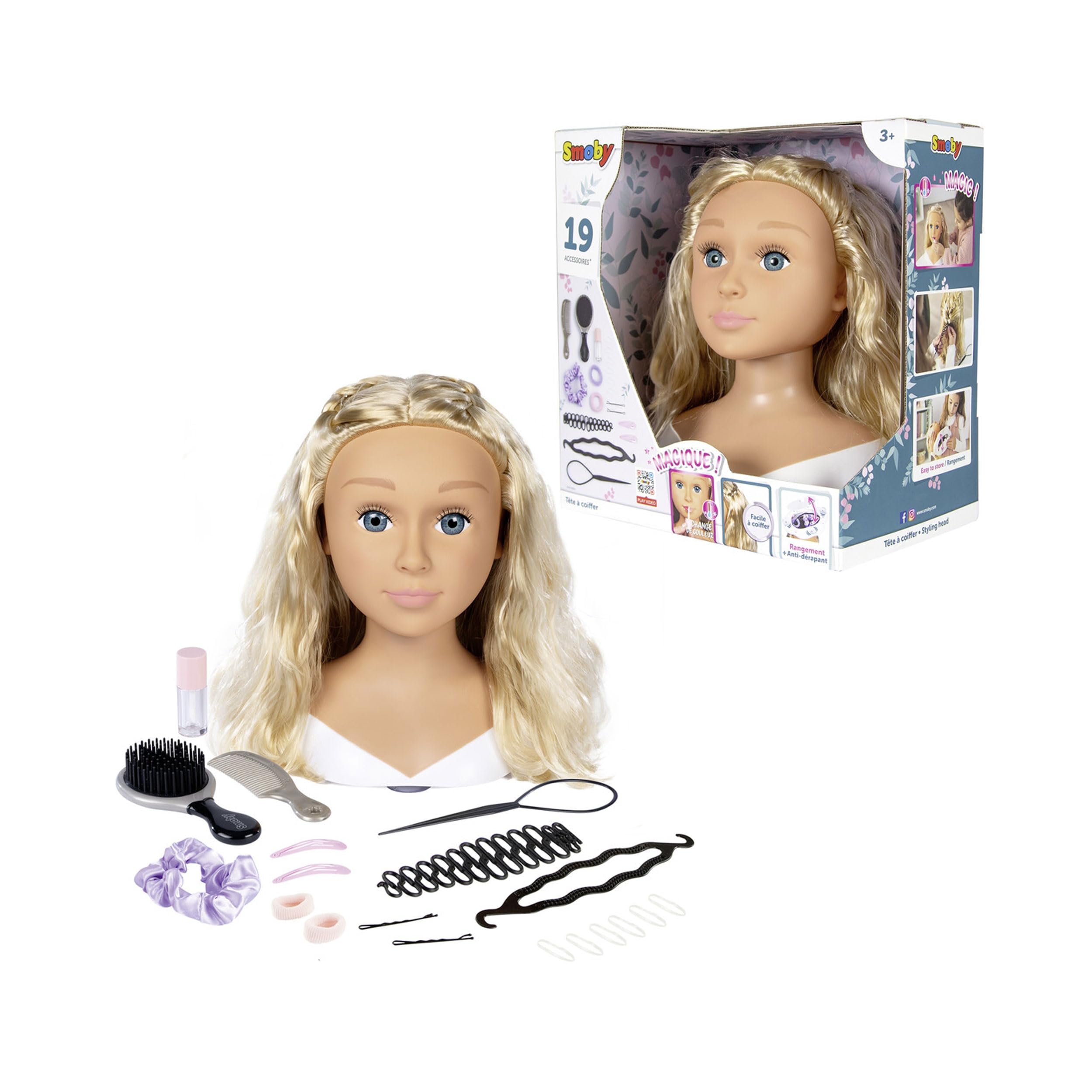 Smoby Large Hairdressing Styling Head Nia Hair Styling Doll + Accessories