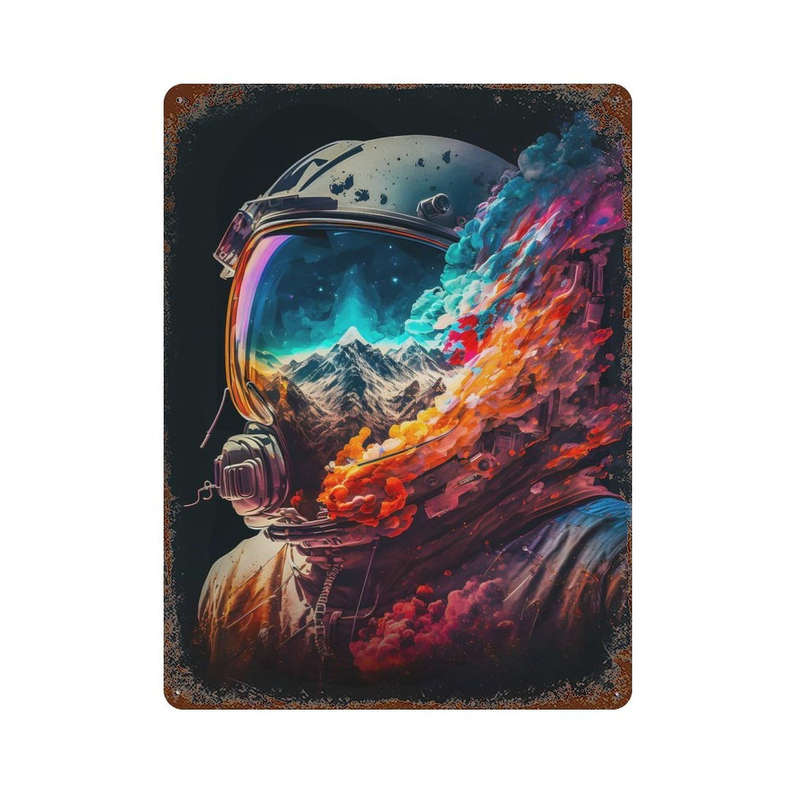 Rusty Metal Tin Sign with Astronaut Portrait 02 Design 15.7"x11.8", for Shed, Workshop And Garage Wall Decor, Classic Wall Plaque