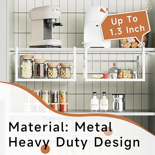 Miniatura 10 de PEKGRIL Paquete de 2 cestas grandes para debajo del estante, cesta de almacenamiento negra para debajo del estante, cesta de almacenamiento colgante