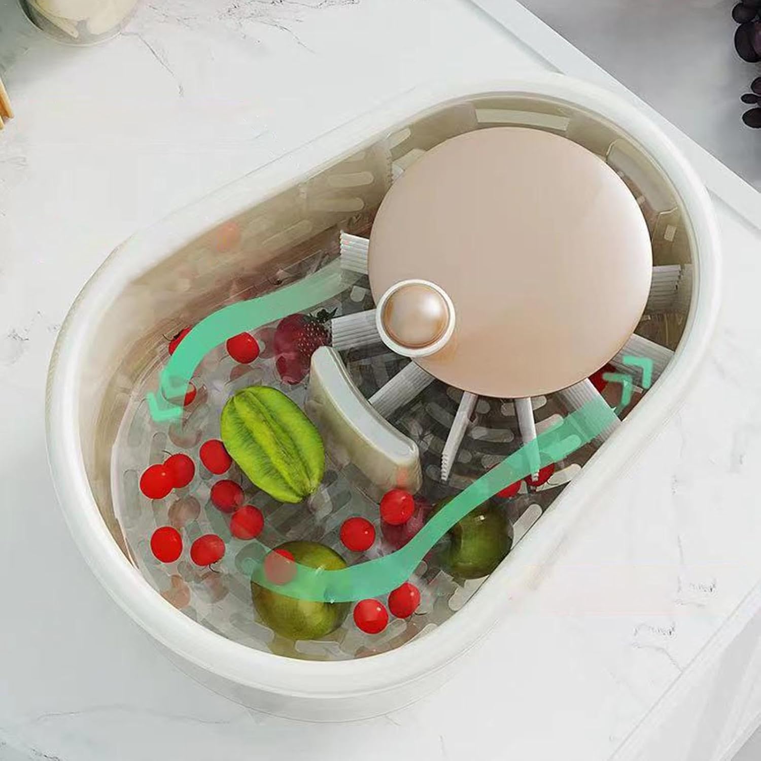 Frutta Cleaner Spinner, Scrubber portatile per frutta con coperchio, centrifuga per frutta e verdura, con scolapasta e ciotola, centrifuga per frutta e colino con spazzola per cucina (blu)