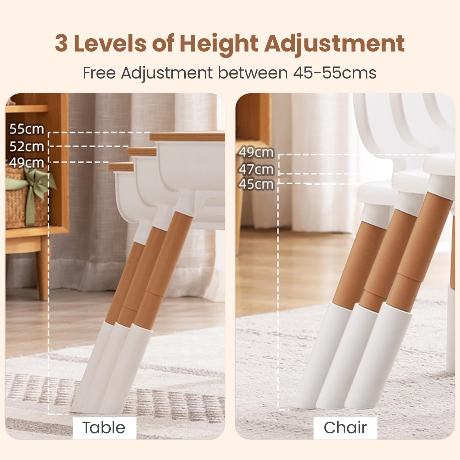 R for Rabbit Little Genius Woodland Baby Study Table & Chair Set for 3-7 Years Kids, Height Adjustment Plug & Play Installation Kids Desk Set Upto 50kgs Weight Capacity (Wooden White) 1