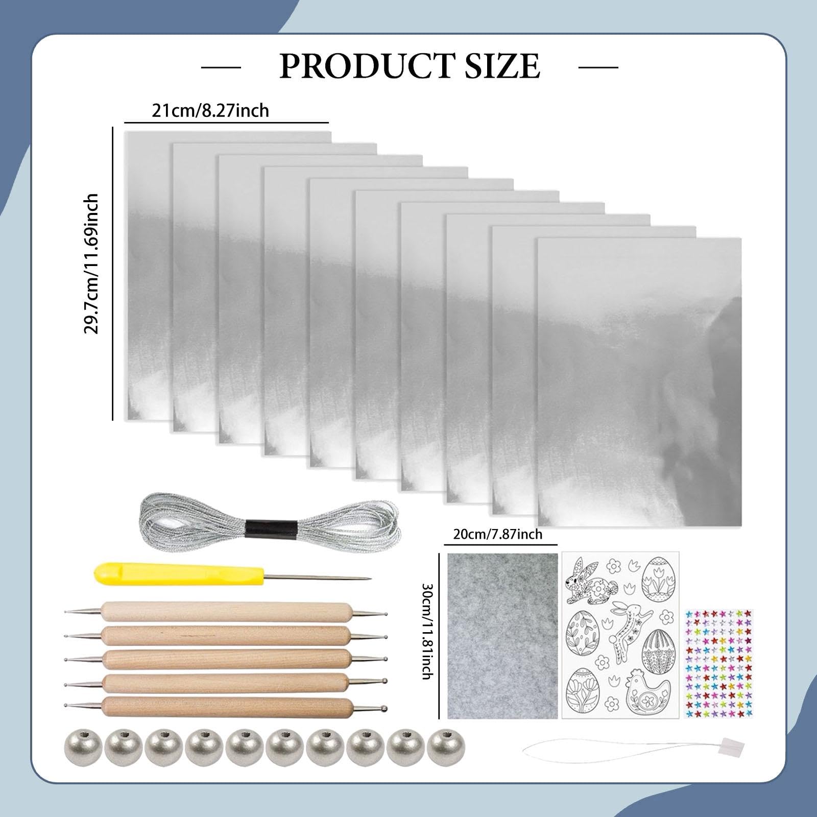 Foglio di Alluminio Foglio Metallico Spesso Kit Decorazioni Embossed Fai Goffrata Progetto Manuale Adatto per Attività Creative Educazione, Argento