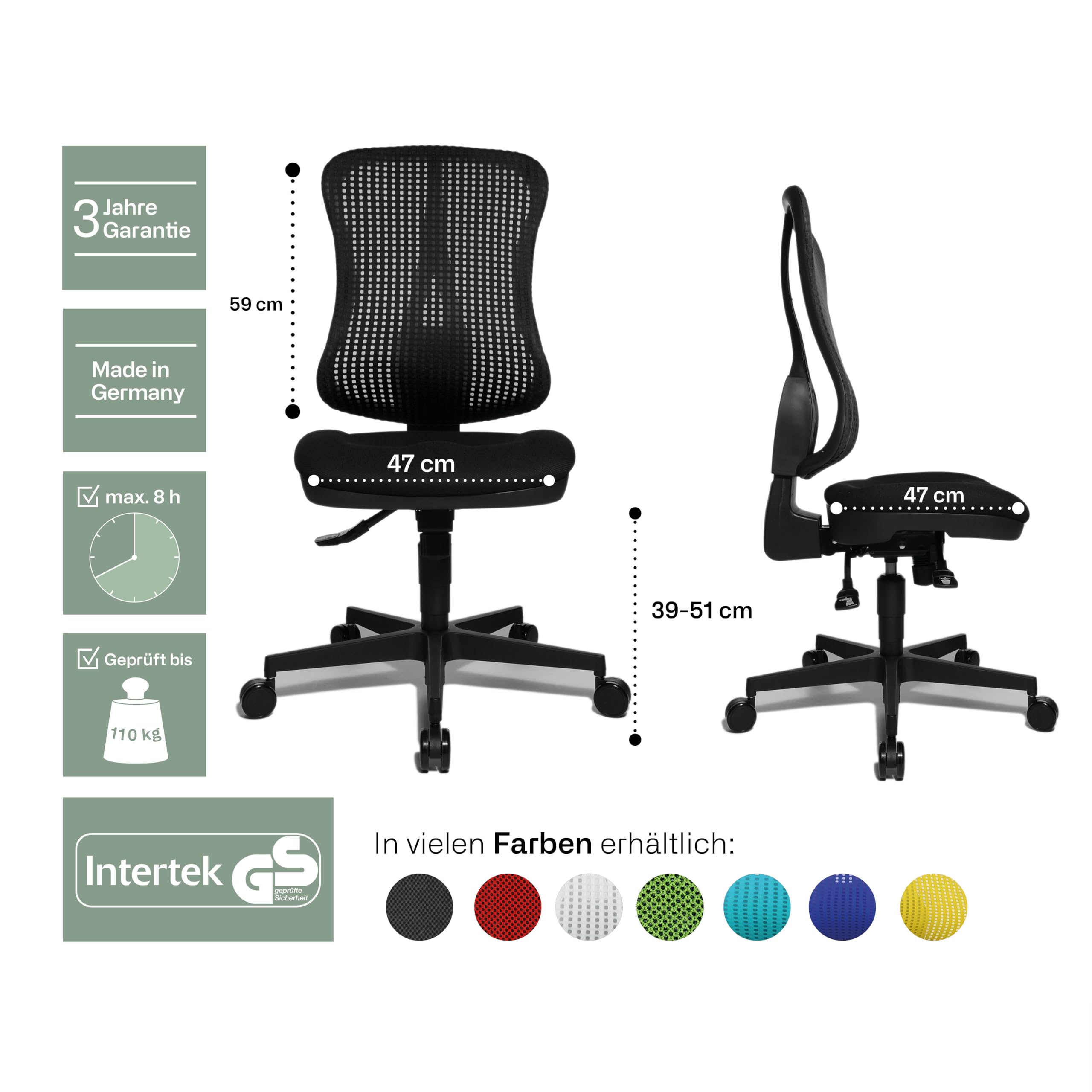 Silla Giratoria De Oficina Negra Con Ruedas, Color Ejecutivo: Negro