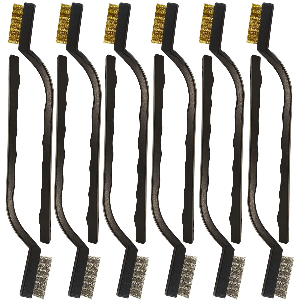 12 Pieces Wire Bristle Scratch Brush Set Mini Brass Wire Brush Metal Detail Brushes Curved Handle Brushes for Cleaning Stain Welding Slag and Rust (Stainless Steel + Brass) : Industrial & Scientific