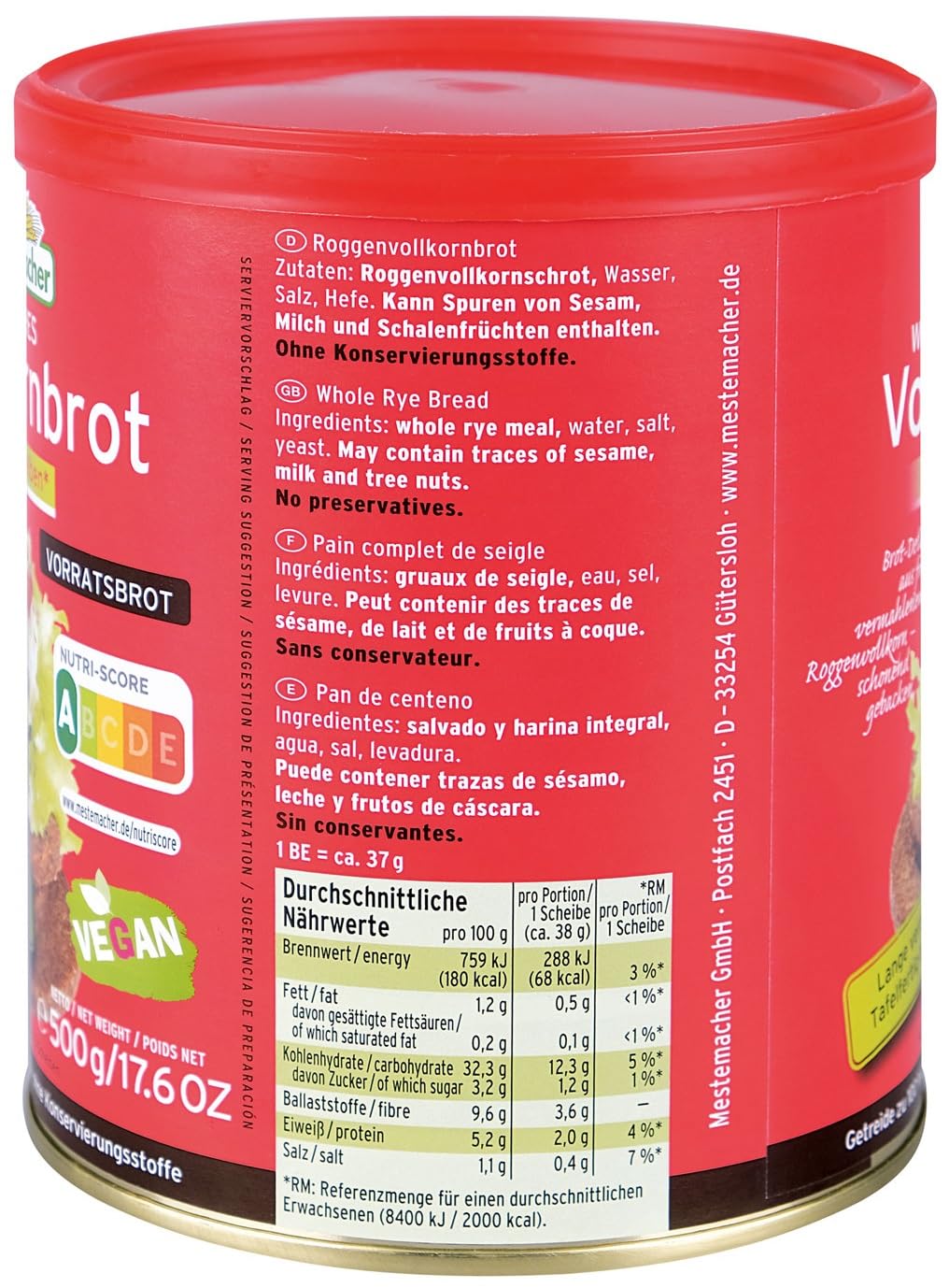 Roggenvollkornbrot von Mestemacher 12 x 500g