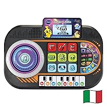 VTech Junior DJ Mix, Console da DJ per Bambini, Pulsante Registrazione, DJ Mix da Bambini con Tasti del Pianoforte, Schermo LCD e Piatto con Disco Luminoso, Lingua Italiana, Batterie Incluse, 3-7 Anni