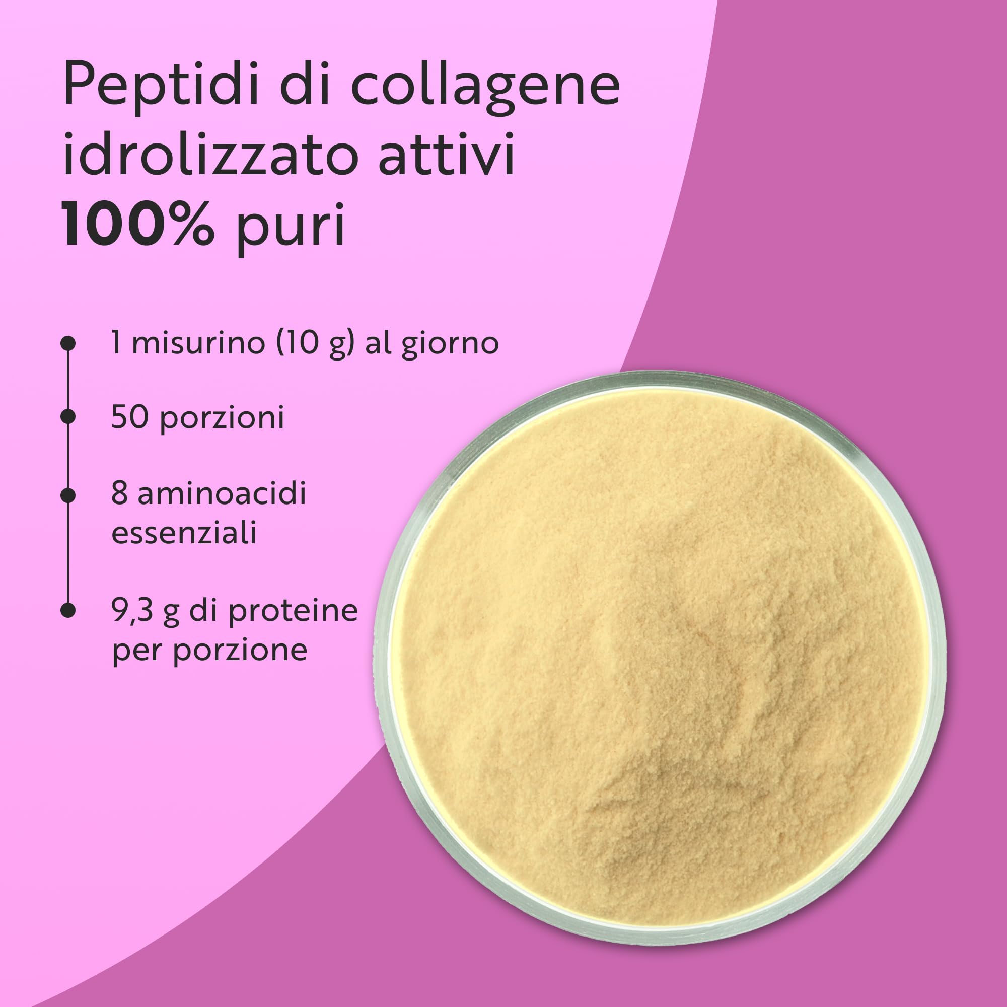 Nutravita Collagene in Polvere 500g - 50 Porzioni - Peptidi di Collagene Idrolizzato in Polvere Tipo 1 - Colageno Bovino con 8 Aminoacidi - Non Aromatizzato - Collagen Peptides Powder