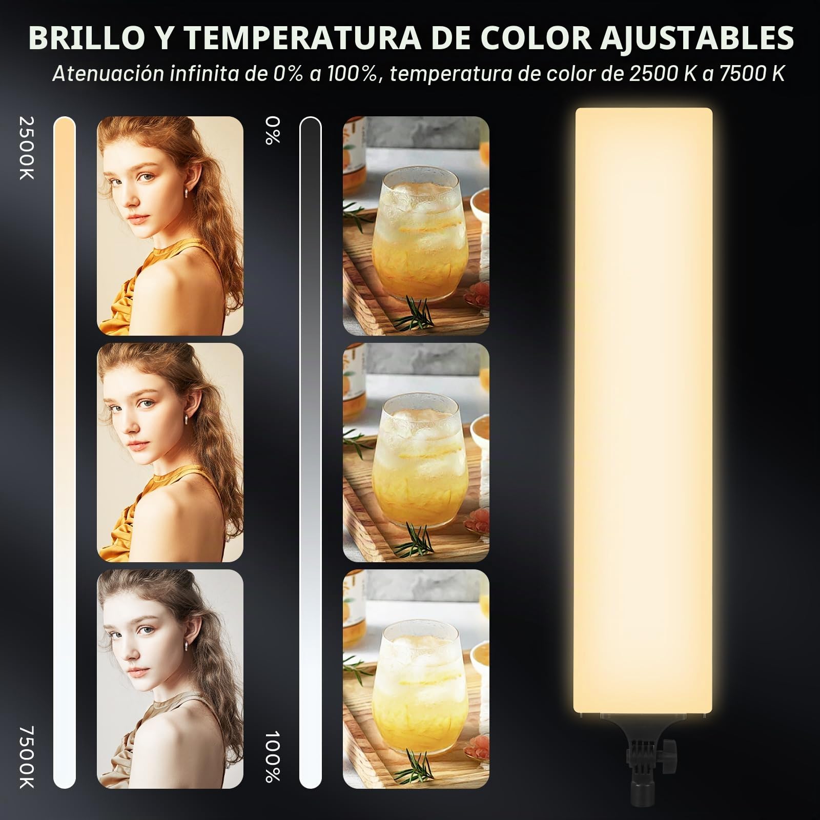Paquete de 2 Luces LED de iluminación de fotografía de Pantalla Completa de 2500-7500 K, luz de Video LED Regulable con Control Remoto y Soporte de 2 m para Grabar Videojuegos en Youtube