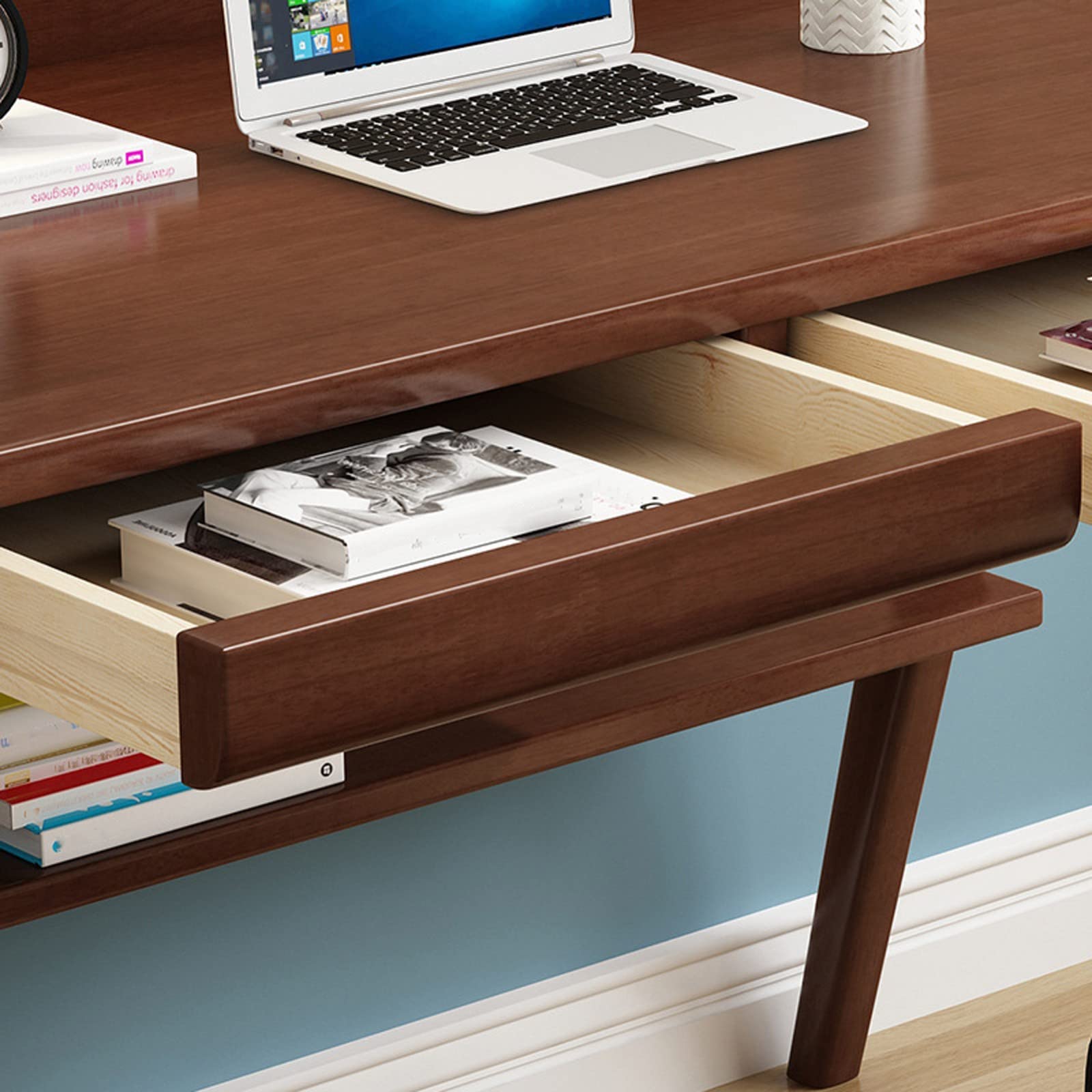 SDdPulse Scrivania, scrivania in legno massello, semplice scrivania per computer in legno con cassetto, scrivania moderna e resistente per scuola, famiglia o sala studio. A x sedia, 140 cm, sedia B X