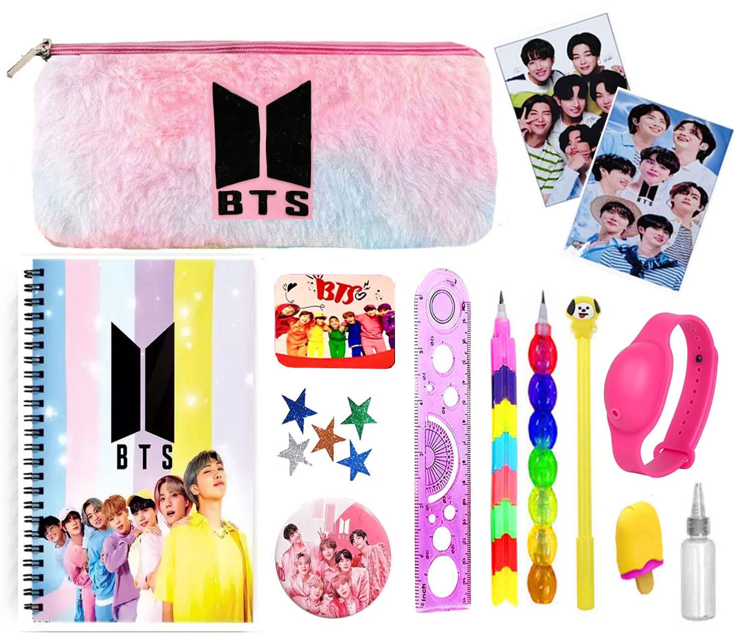 KOBBET® 14pcs BTS Stationery Set for Girls, BTS Fur Pouch, Diary All