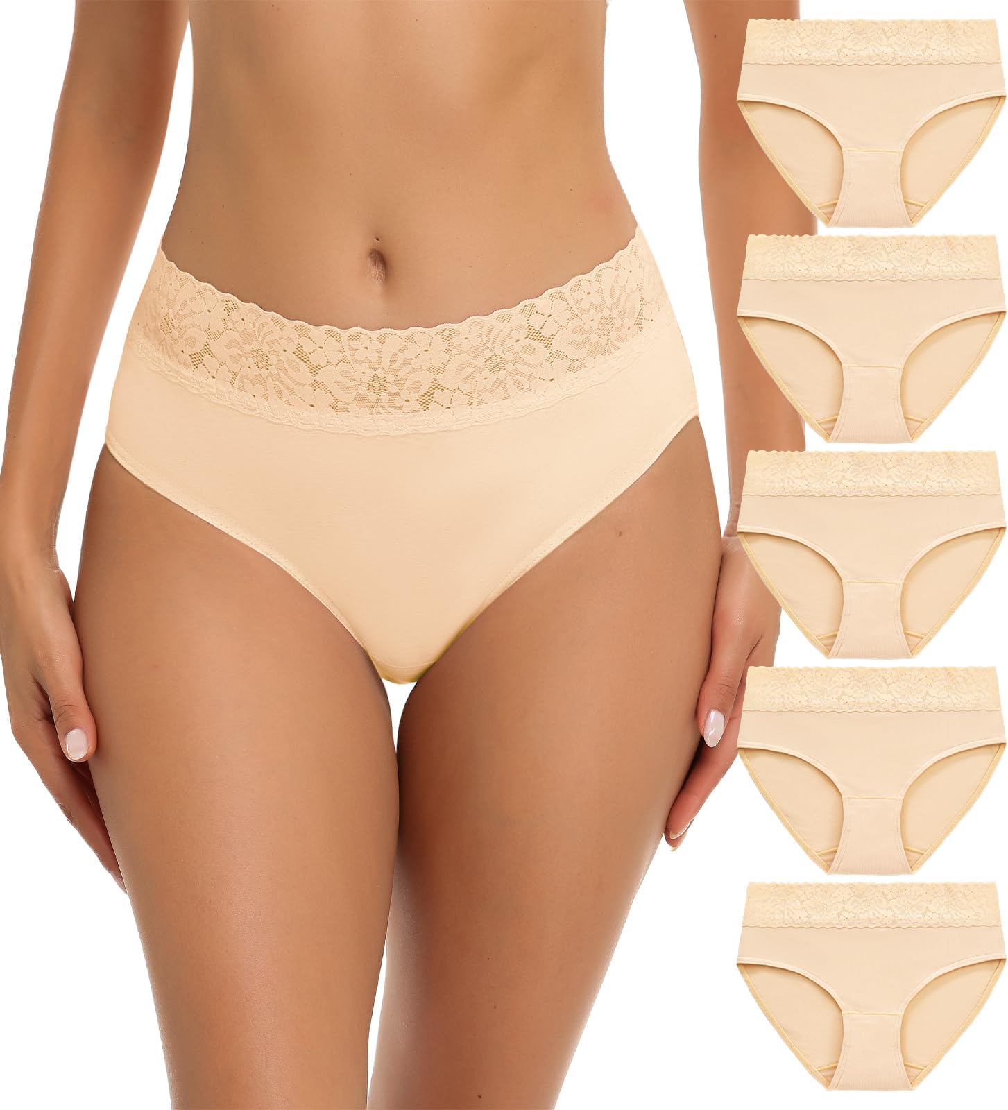 Womens Underwear Cotton Bikini Panties Lace Soft Hipster Panty Ladies Stretch Full Briefs 5 Pack