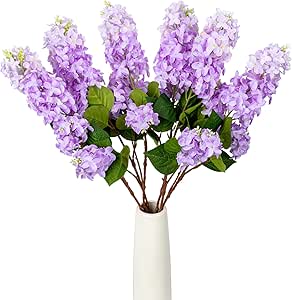 4PCS 30inch Lilac Artificial Flowers Purple Fake Delphinium Long Stem Silk Real Touch Flower Faux Lilac Floral Arrangement for Tall Vase Table Centerpieces Wedding Garden Home Decoration