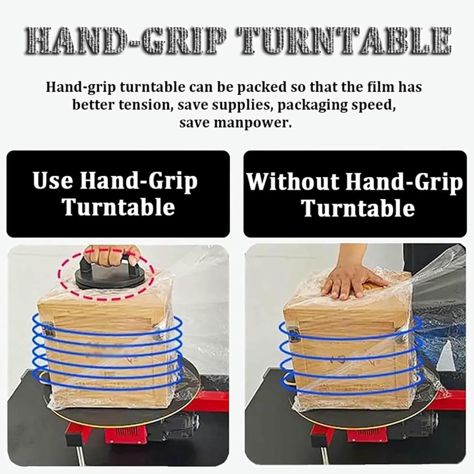 Machine électrique d'emballage de film étirable avec distributeur, comprend des rouleaux pour un emballage efficace des palettes, idéal pour les rouleaux de film étirable