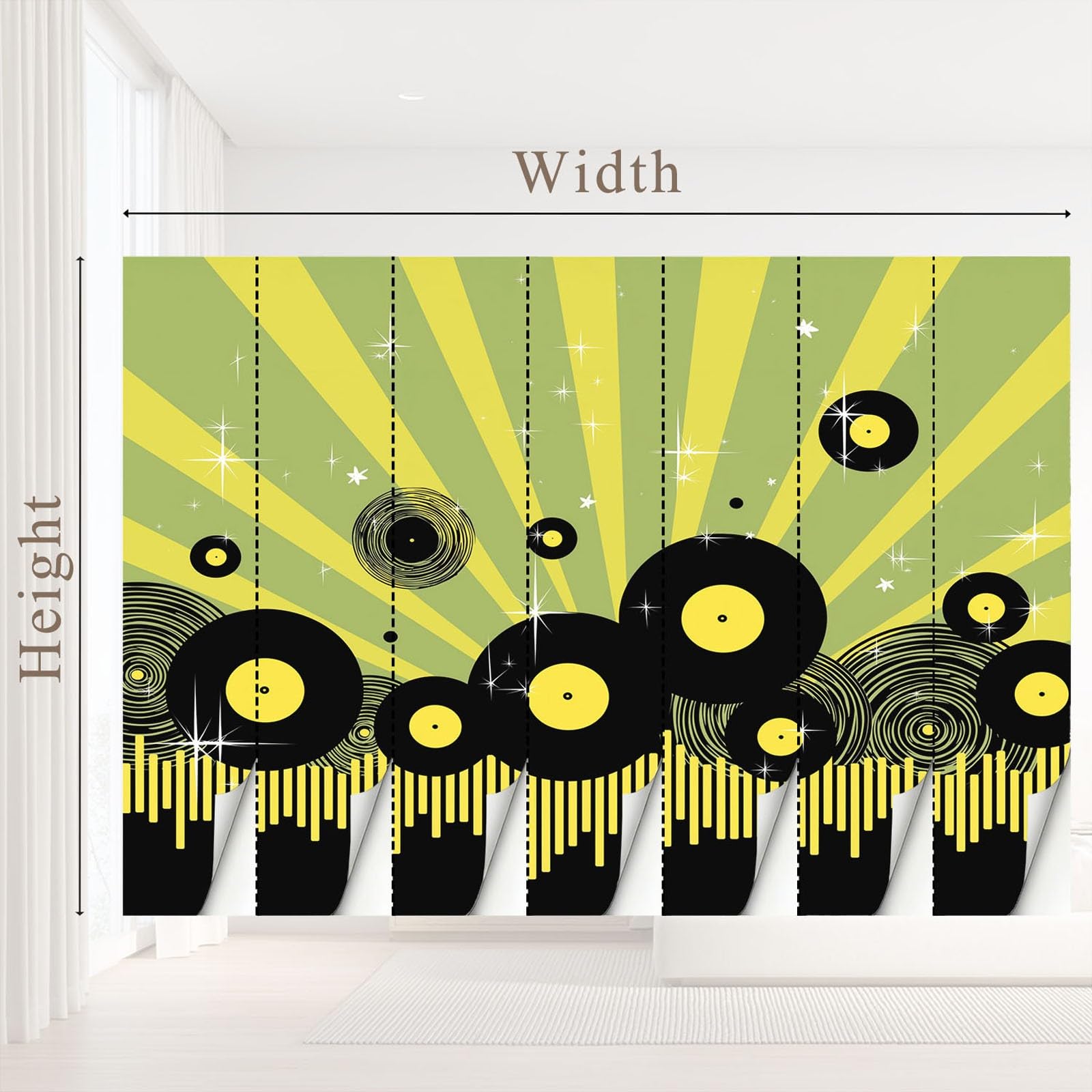 Vintage retro muzyka mural winyl płyty paski tapety, naklejki ścienne wystrój domu tło telewizora duża sztuka tapeta malarstwo plakaty dekoracja 450 x 315 cm