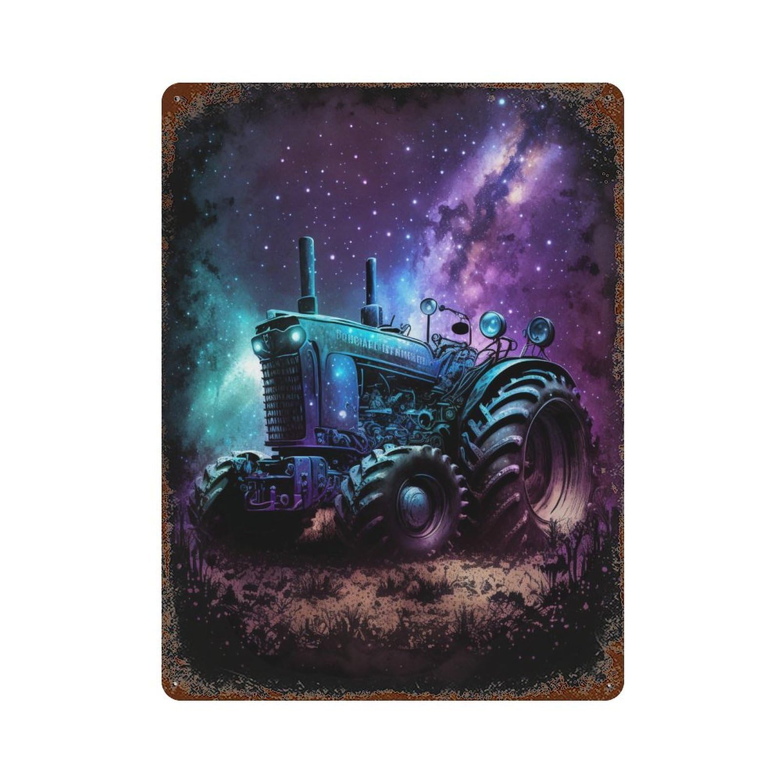 Galactic Tractor Adventure-16 Distressed Metal Wall Sign 15.7"x11.8", Shabby Chic Decor for Garage, Pub Or Kitchen