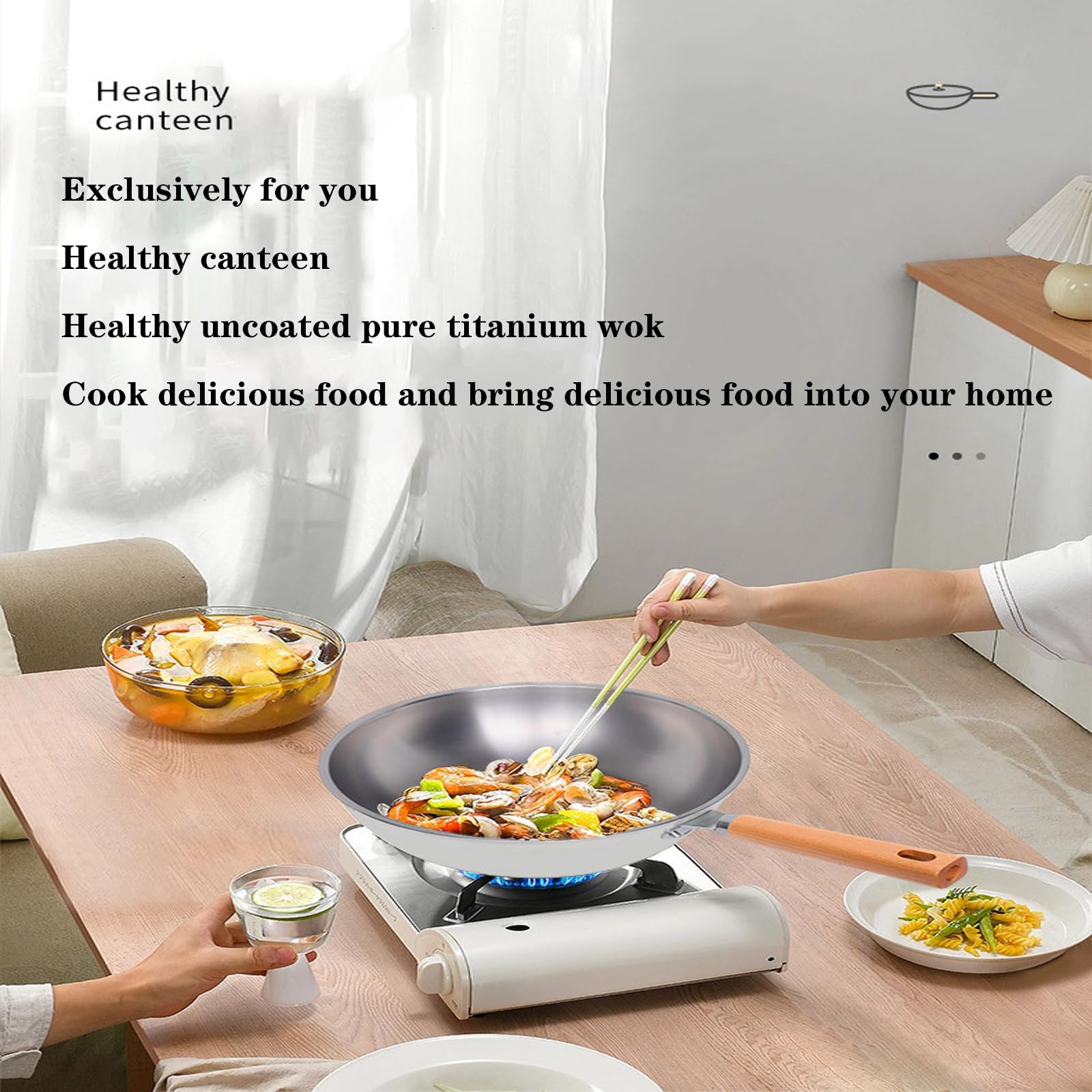Ultralekki Tytanowy Garnek I Patelnia Wok Tytanowa I Ceramiczna Patelnia Wok Z Powłoką Nieprzywierającą, Patelnia Wok Z Powłoką Nieprzywierającą I Szklaną Pokrywką – Patelnia Do Głębokiego Mieszania