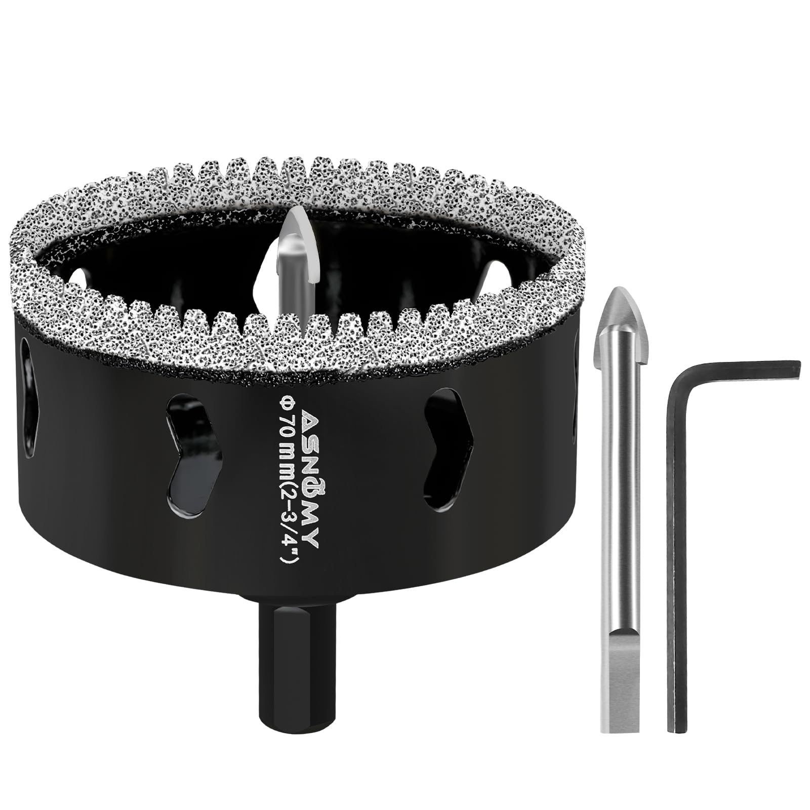 2-3/4 Inch Diamond Hole Saw with Pilot Drill Bit, 2-3/4" Serrated Brazing Tile Hole Saw Diamond Core Drill Bits with Guiding Bit for Ceramic Porcelain