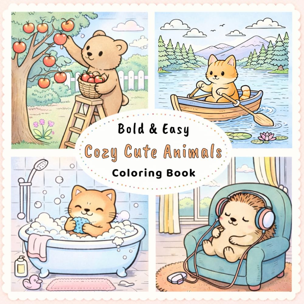 Cozy Cute Animals Bold & Easy Coloring Book: Relaxing Designs for Stress Relief and Mindfulness