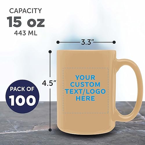 Miniatura 5 de DISCOUNT PROMOS Juego de 100 tazas de café de cerámica grandes personalizadas de 15 onzas, paquete a granel personalizado, perfectas para café, té,