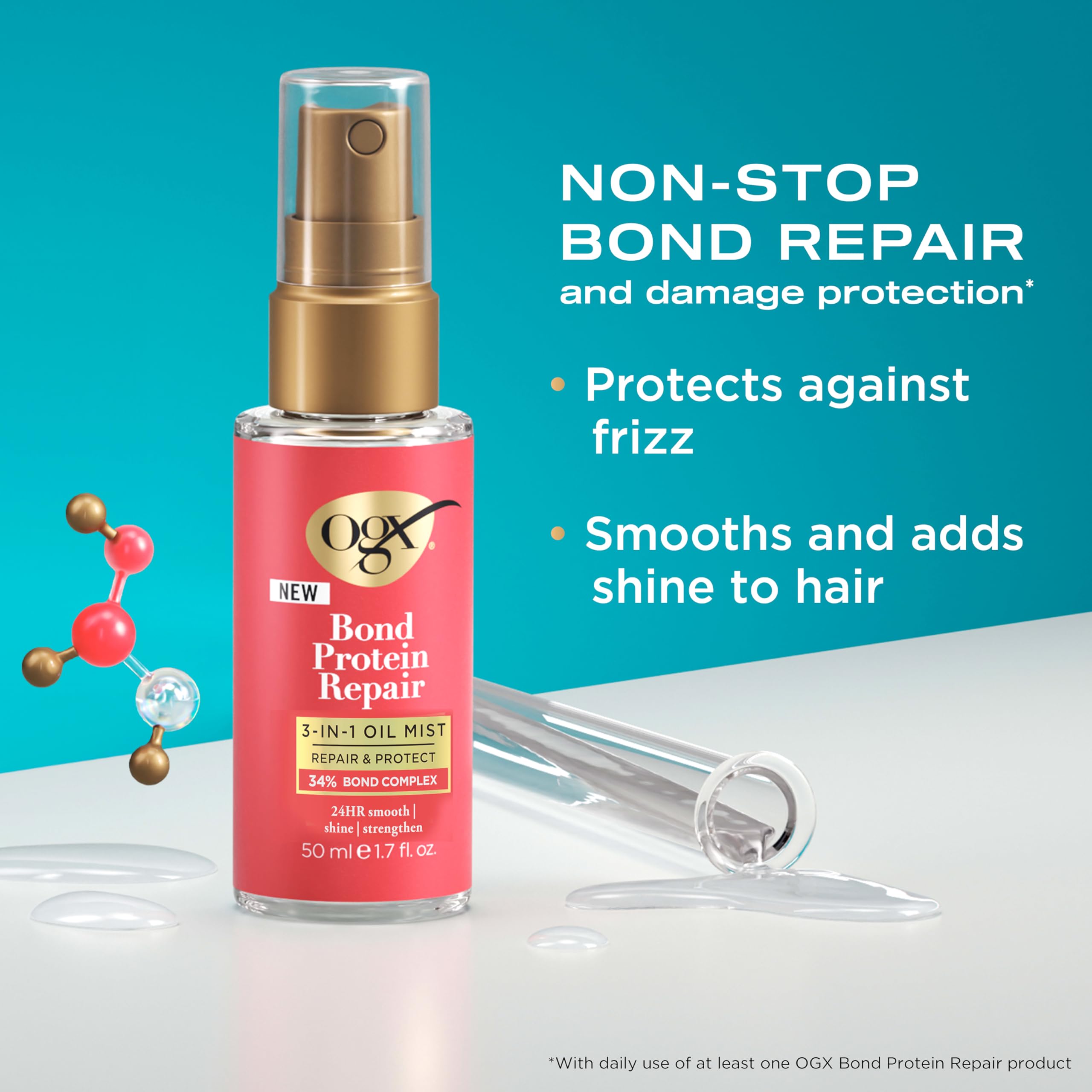 OGX Bond Protein Repair Sealing Hair Serum, Repair & Protect, 8percent Bond Complex, 24-Hour Smooth, Shine & Strength - Image 2