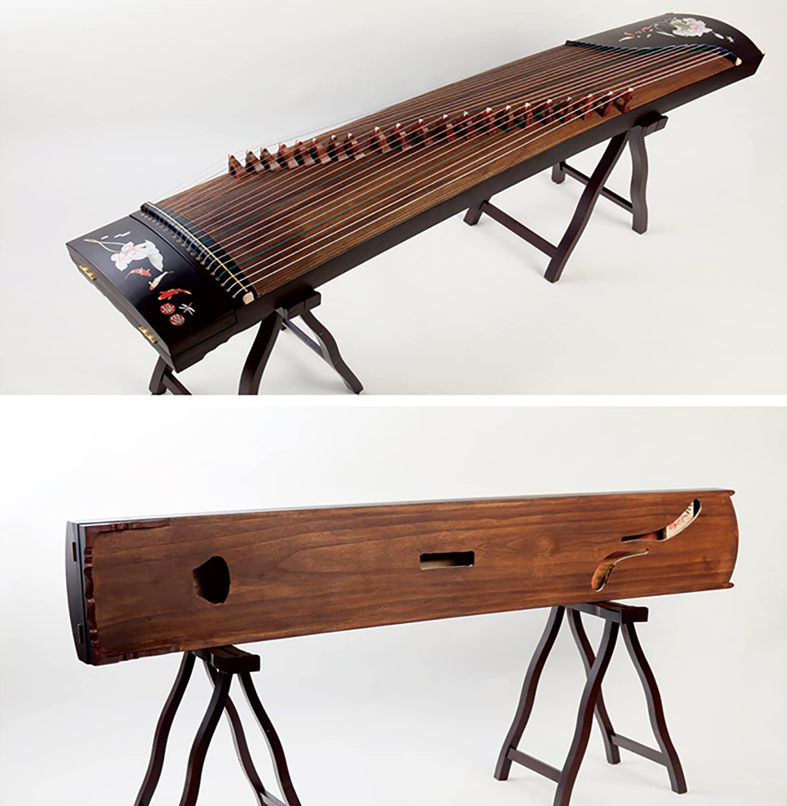 古筝 プロ演奏用 21弦 Amazon | 中国の伝統楽器 21 弦古筝、金模様の枝と葉、広葉