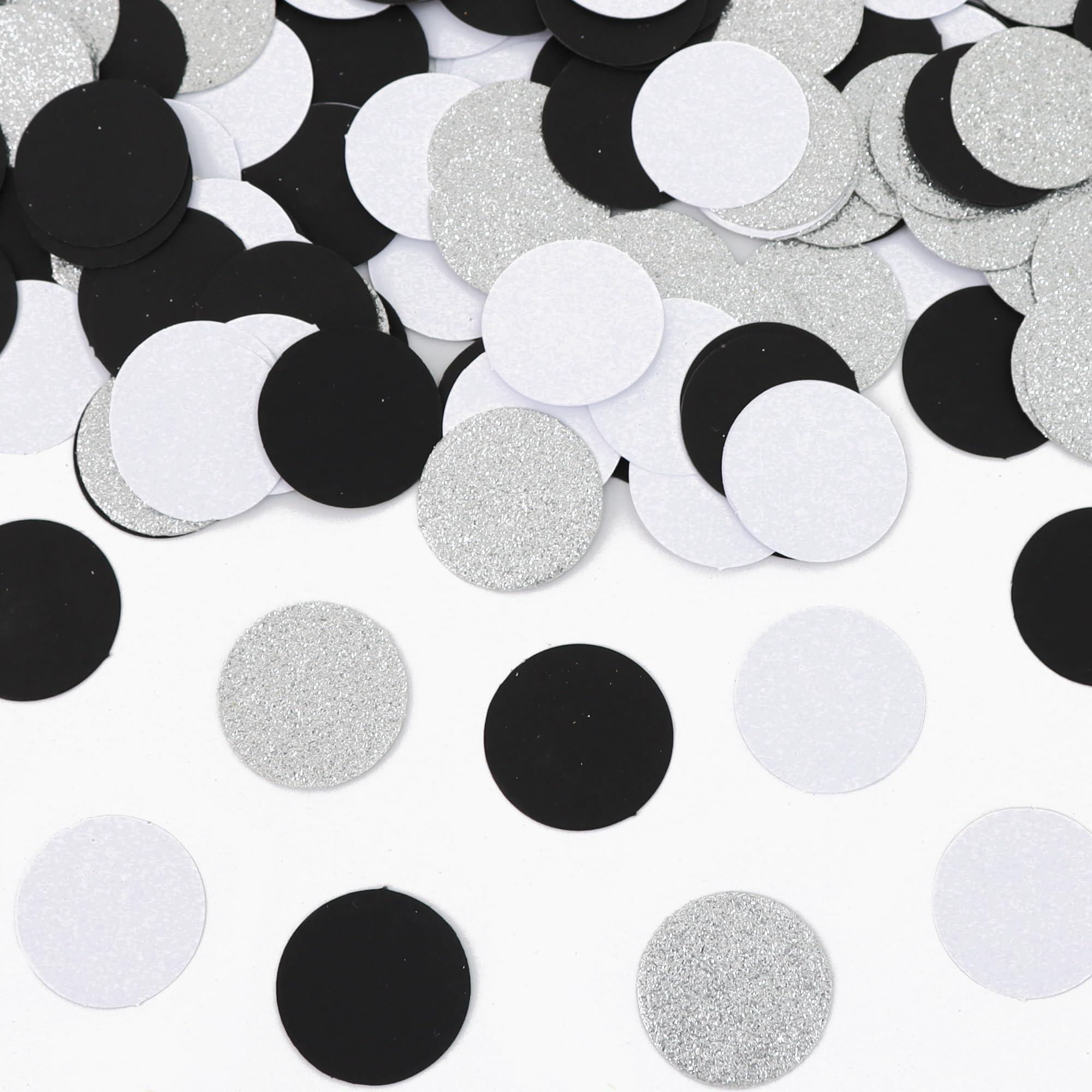 200Pcs Glitter Round Confetti Black Silver Paper Table Confetti
