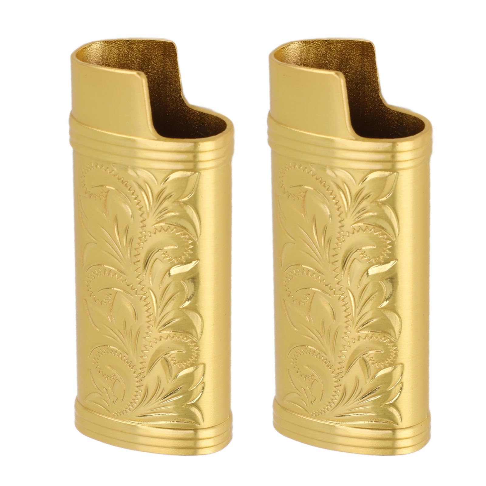 Kikumi 2Pcs Retro Lighter Case Compact 3D Flower Stamp Engraving Zinc Alloy Protective Case Cover (Gold)