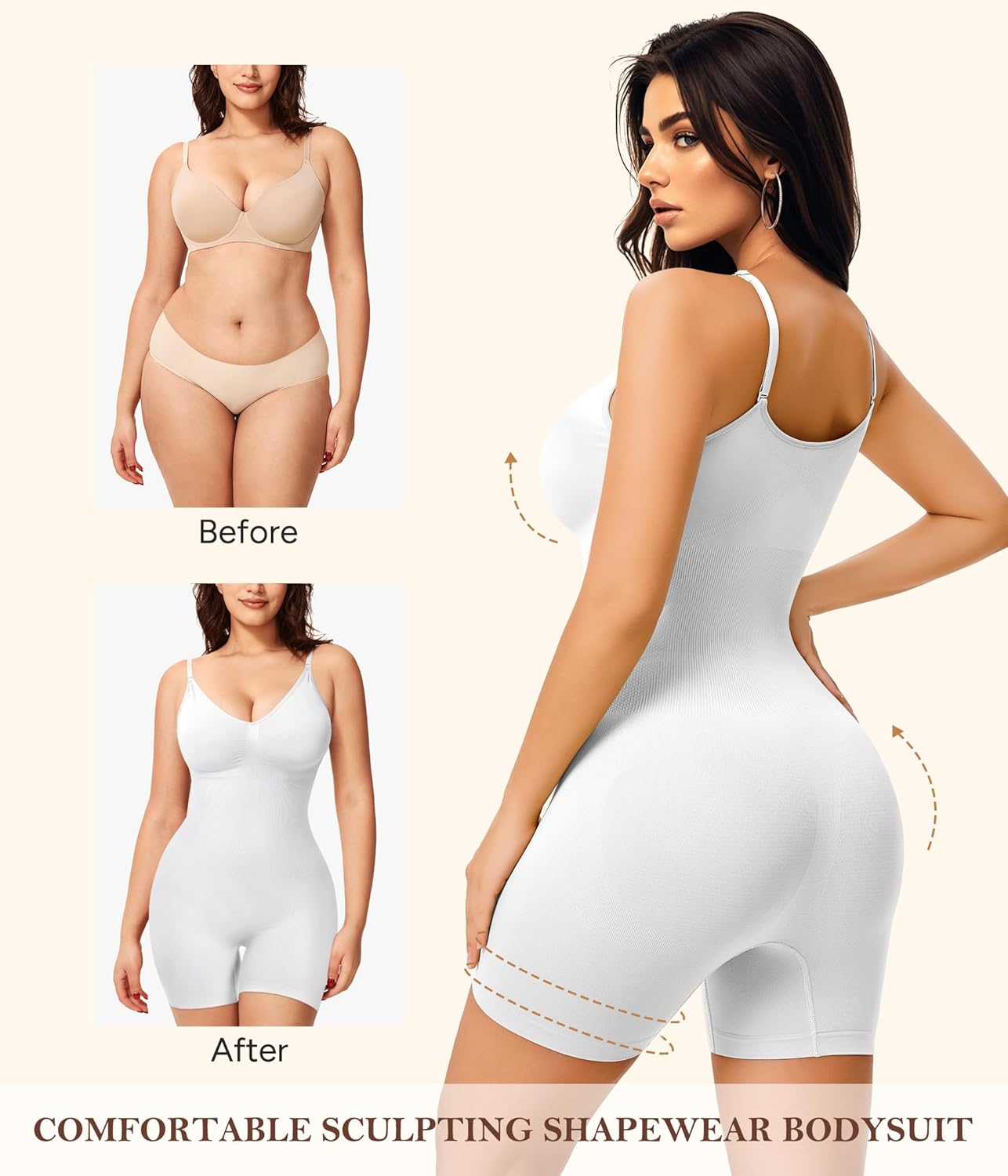 Irisnaya Women Slimming Bodysuits Shapewear Tops Tummy Control Body Shaper Spaghetti Strap Camisole Leotards Bodycon Jumpsuit - Image 4
