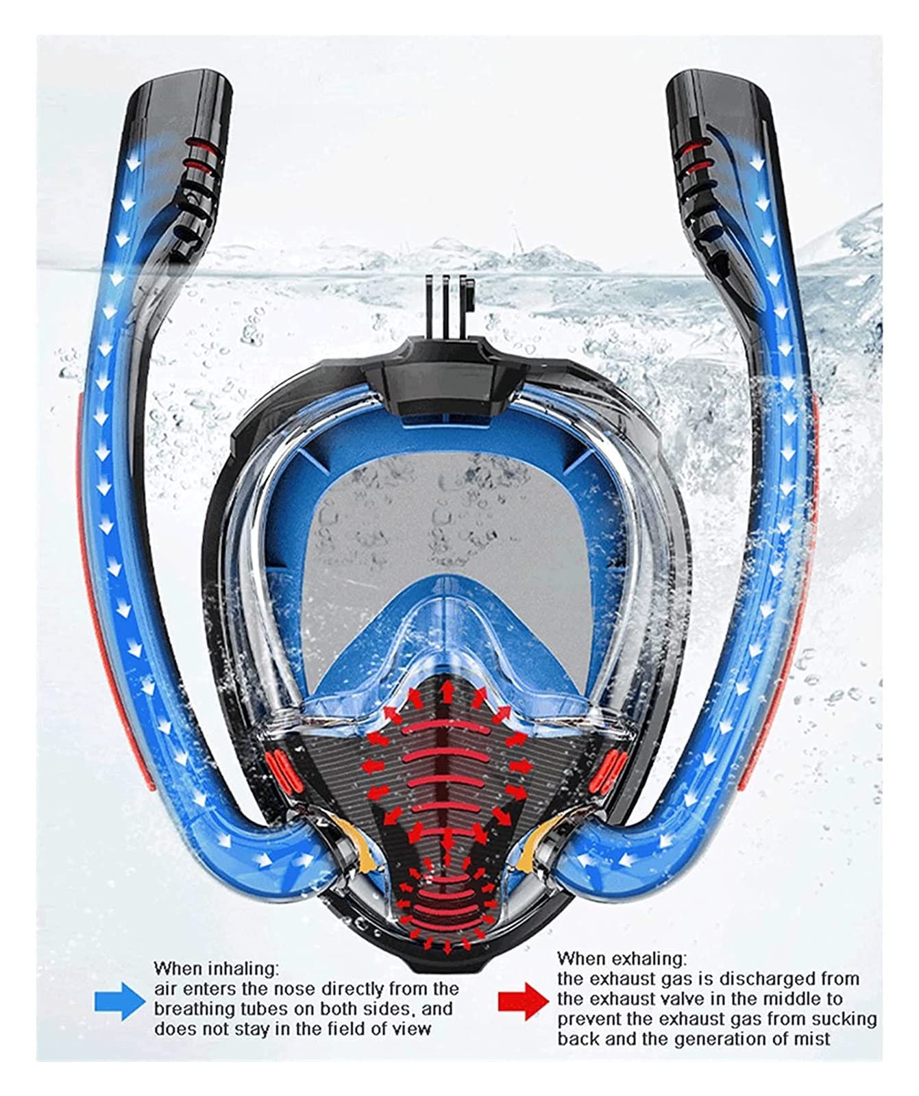 Máscara de Buceo Snorkel Submarino Scuba Anti Niebla Máscaras respiratorias de Cara Completa Equipo de natación Impermeable Seguro para Adultos jóvenes (Negro L)
