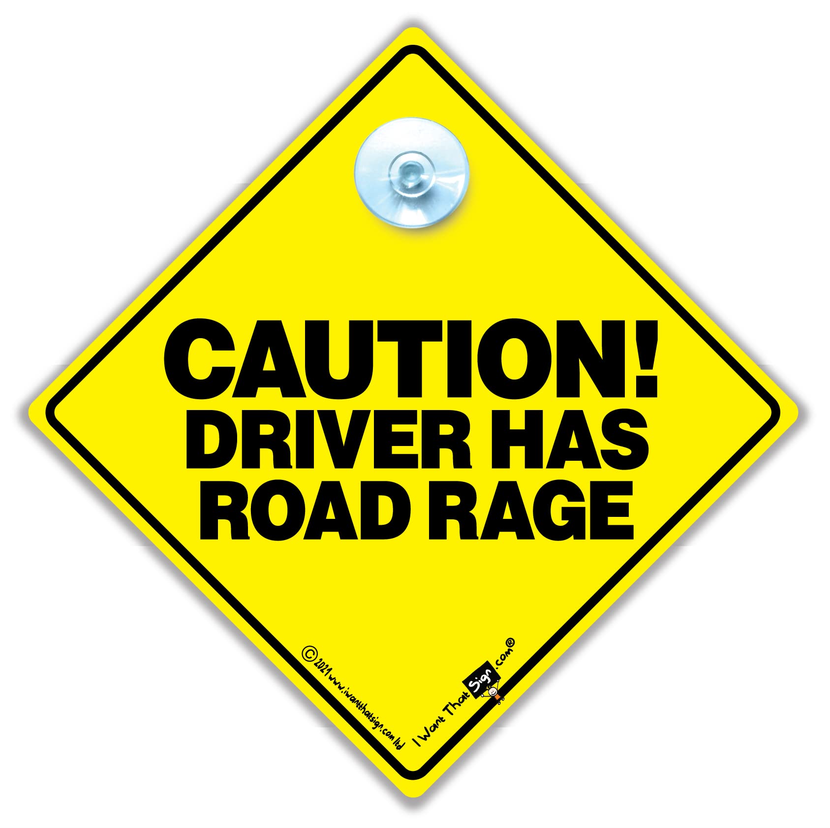 Caution Driver Has Road Rage Car Sign for Angry Drivers, Joke Anti Tailgater Suction Cup Car Sign, Baby On Board Sign Style, Super Bright Yellow and Black Text 14cm x 14cm x 2cm