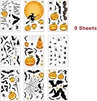 Vista 2 de Calcomanías de calabaza, araña y murciélagos para ventanas de tienda de Halloween, calcomanías de ventana de doble cara para decoración
