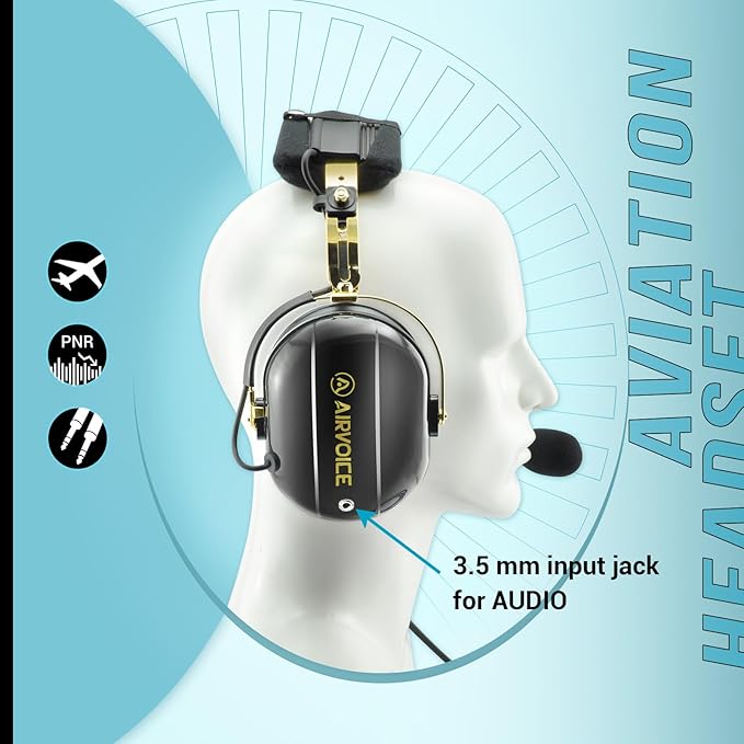 AIRVOICE Aviation Headset for Pilots with Passive Noise Cancellation, PNR Aviation Headset with Comfortable Earpads and Flexible Microphone, General Aviation Headset with Carrying Case