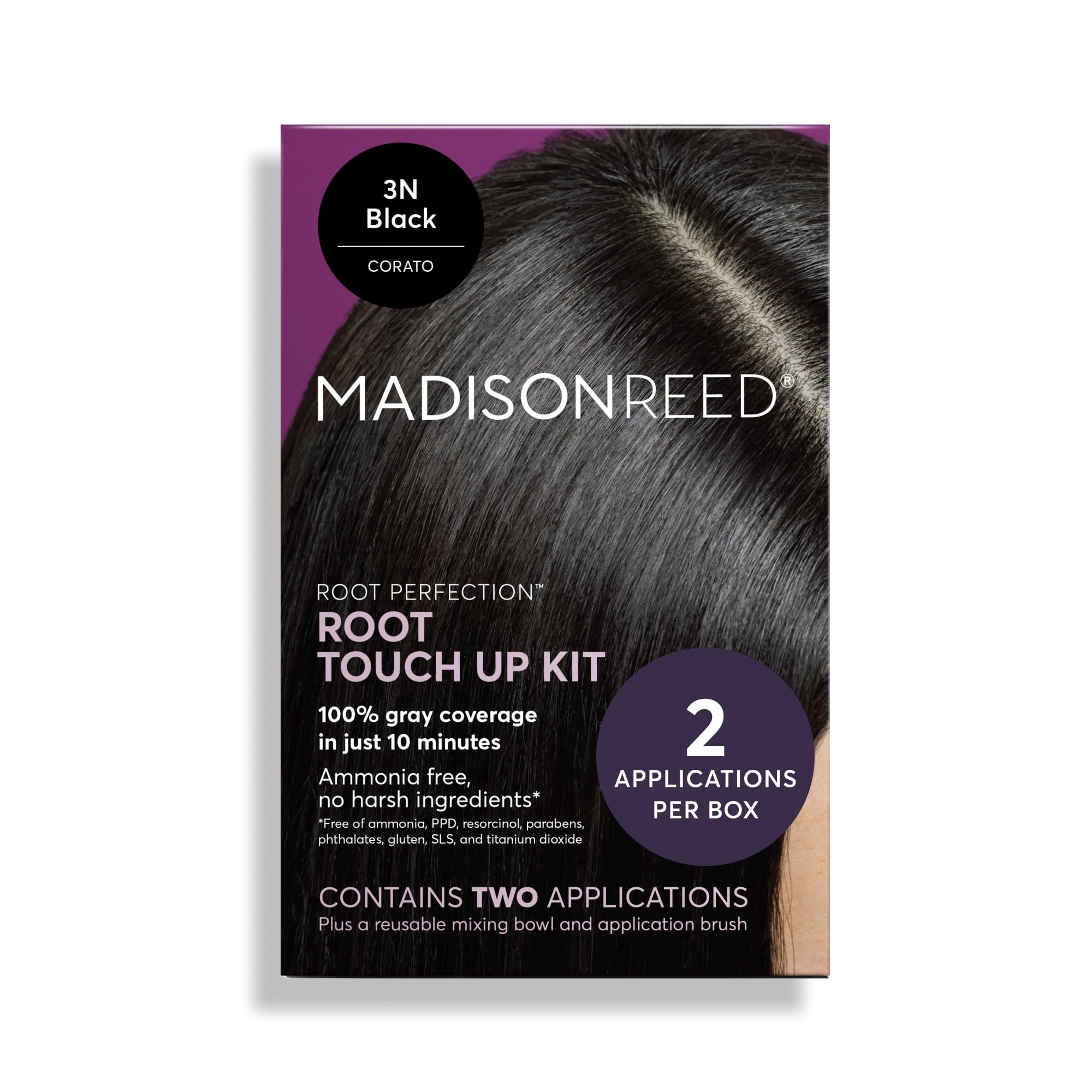 Madison Reed Root Perfection Permanent Root Touch Up, Black 3N Corato, 10 Minutes for 100% Gray Root Coverage, Ammonia-Free Hair Dye, Two Applications