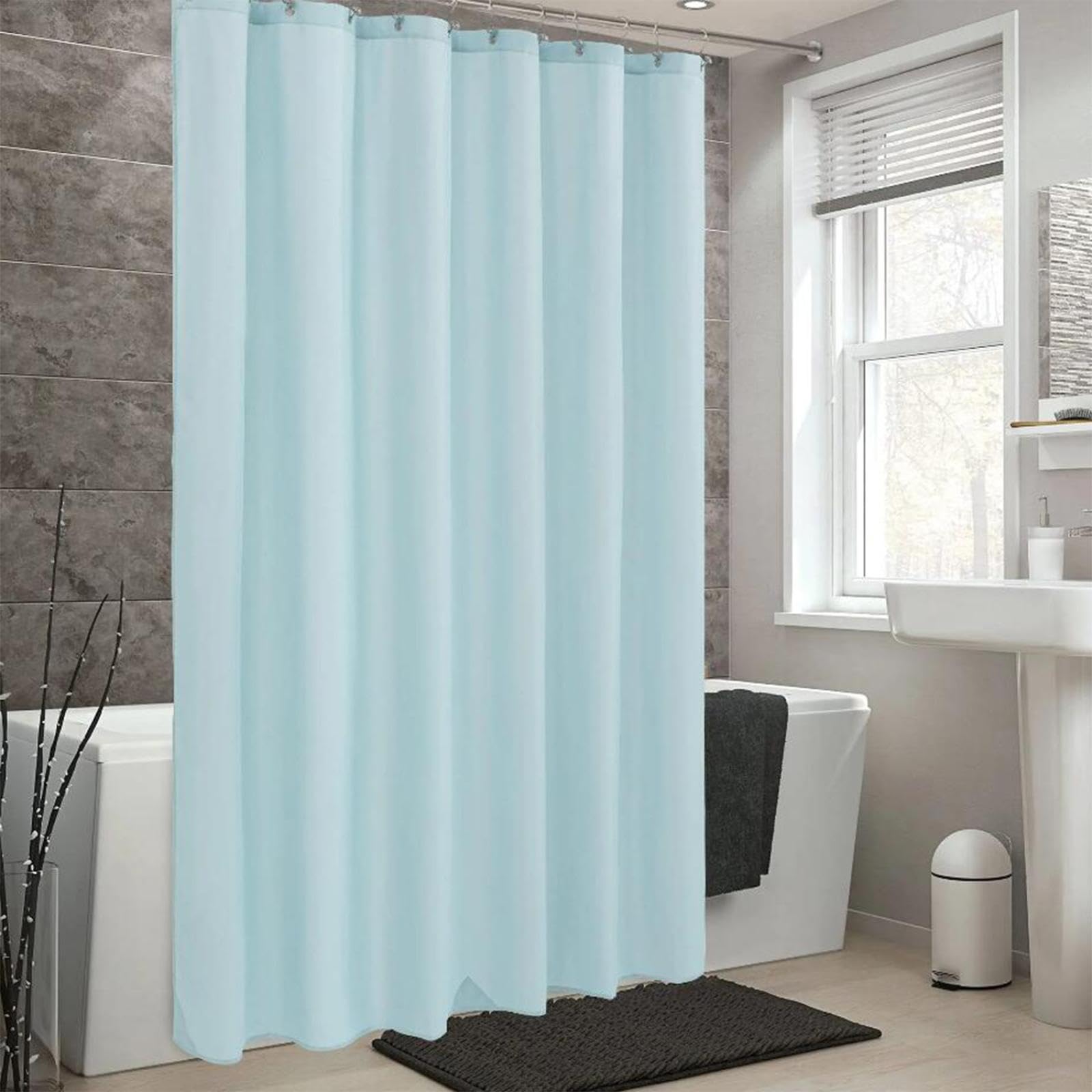 Duschvorhang Anti-schimmel Himmelblau Vorhang für Badewanne Dusche aus Stoff Wasserdicht Waschbar Hochwertig Stoff Duschvorhang Badewanne inklusive Duschvorhanghaken 260x182cm/WxL