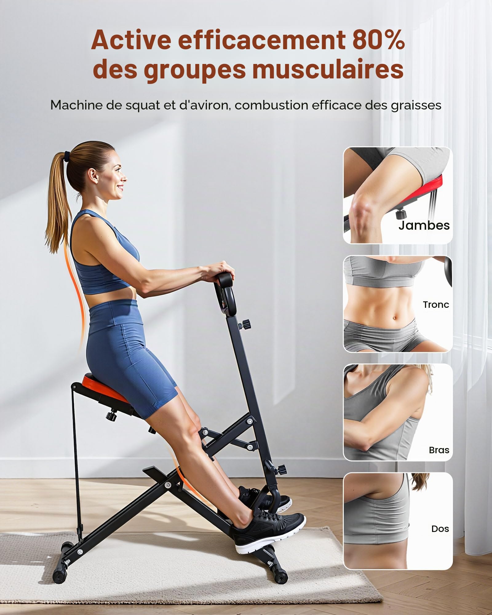 VEVOR Machine à Squats Domestique, Rameur Vertical Pliable pour Squats Profonds, Appareil d'Entraînement des Fessiers et des Jambes, avec 3 Bandes de Résistance, pour Fitness Domicile, Noir