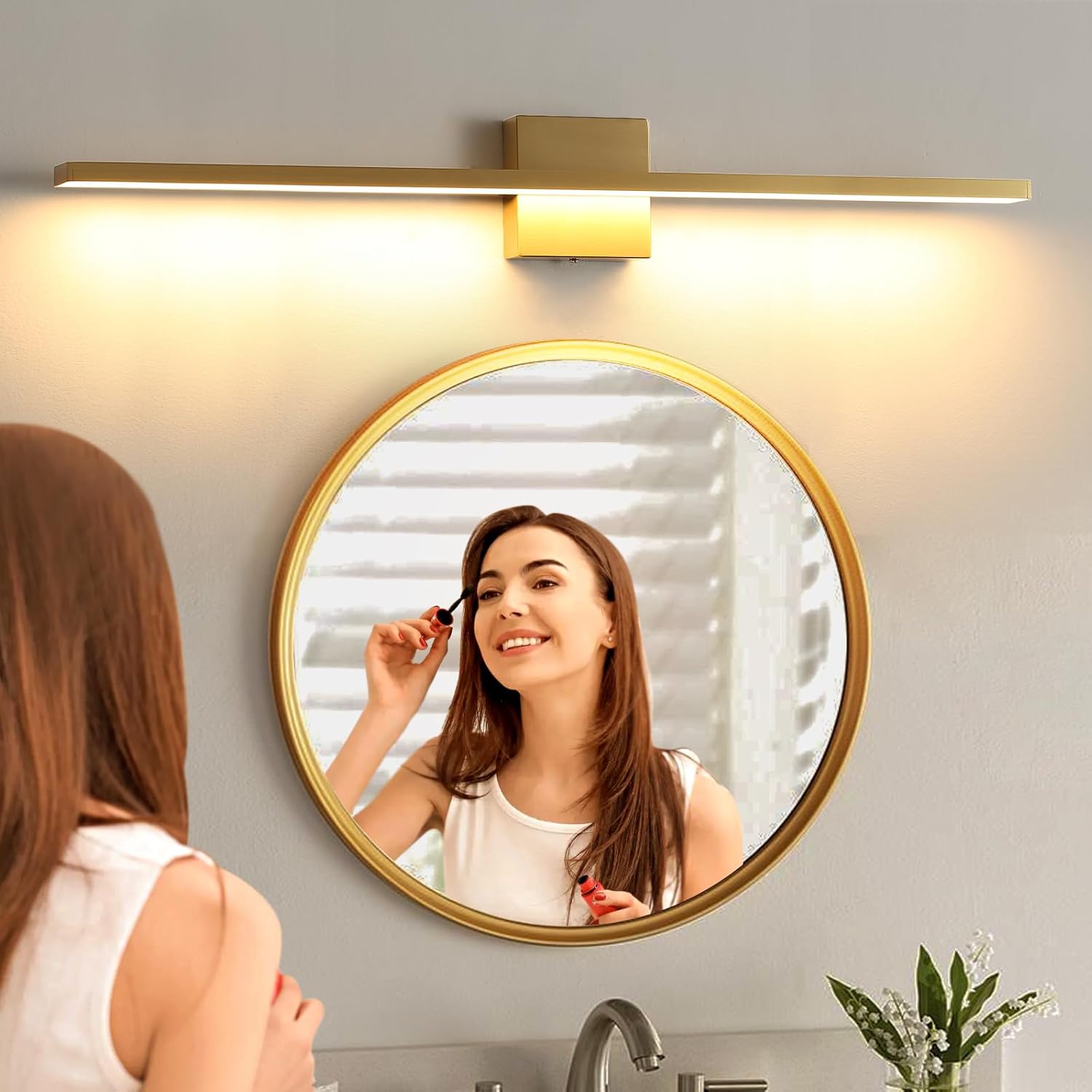 Gold Bathroom Light Fixtures Over Mirror, 32 Inch Brass Bathroom Vanity Light, LED Modern Wall Sconce 3000K Bar Vanity Lights