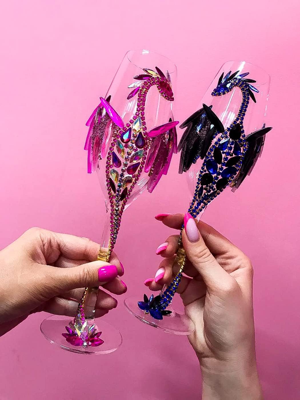 Fuchsia Pink Dragon Wedding Toasting Glass for Wedding Decor
