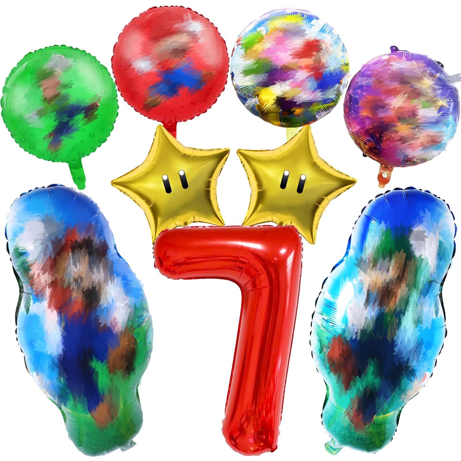 7th Mla Foil Balloons, Cartoon Birthday Party Decorations, Include Number 7 Foil Balloon, Star Balloons, Round Balloons for Kids Birthday Party